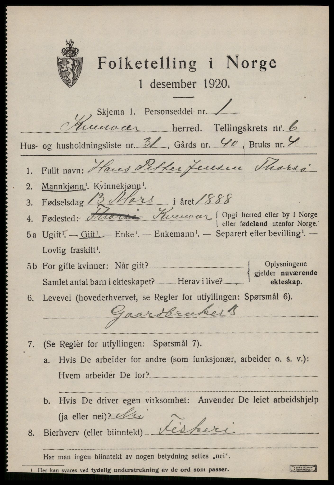 SAT, Folketelling 1920 for 1618 Kvenvær herred, 1920, s. 2490