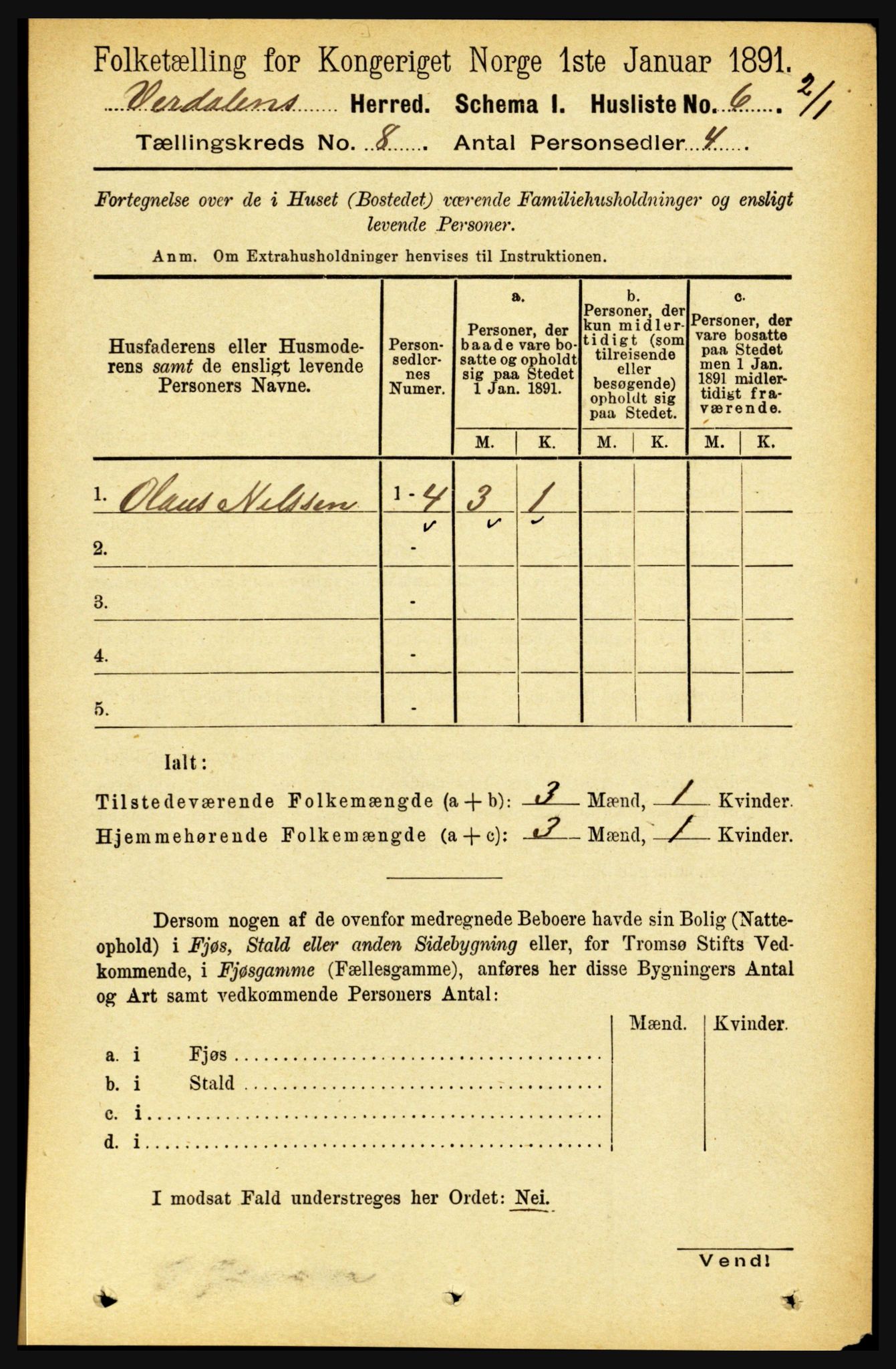 RA, Folketelling 1891 for 1721 Verdal herred, 1891, s. 4340