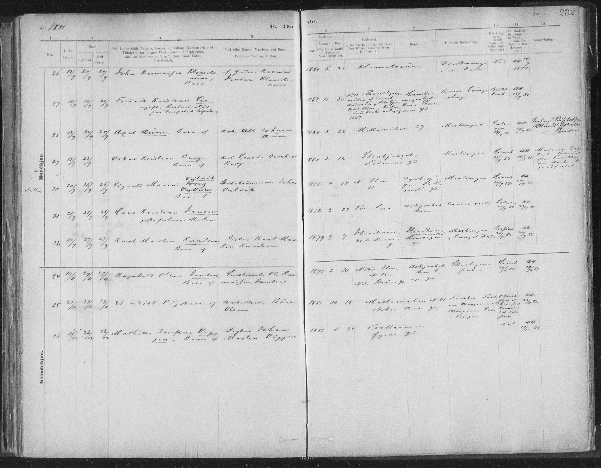 Ministerialprotokoller, klokkerbøker og fødselsregistre - Sør-Trøndelag, SAT/A-1456/603/L0162: Ministerialbok nr. 603A01, 1879-1895, s. 232
