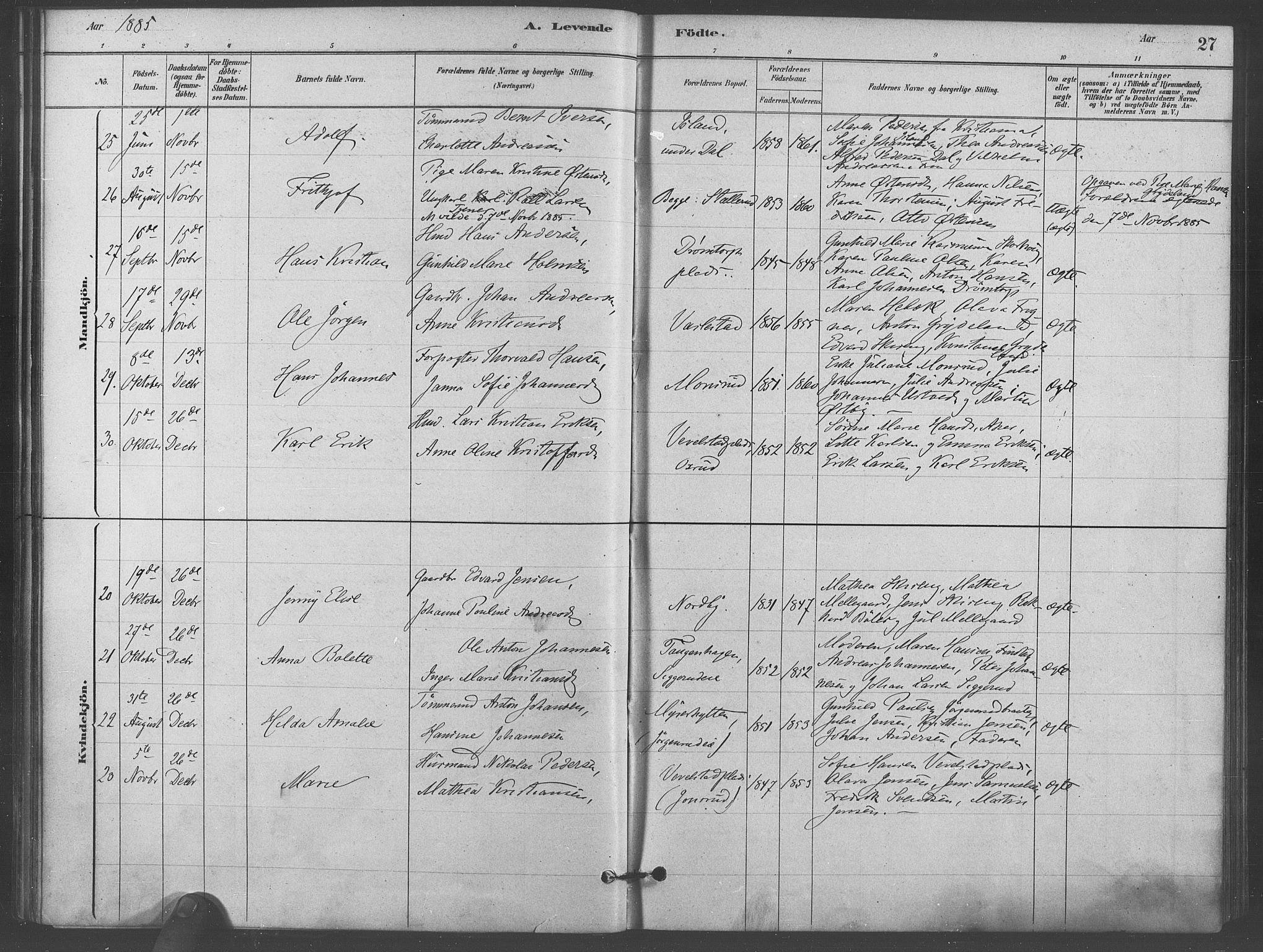Kråkstad prestekontor Kirkebøker, AV/SAO-A-10125a/F/Fb/L0001: Ministerialbok nr. II 1, 1880-1892, s. 27
