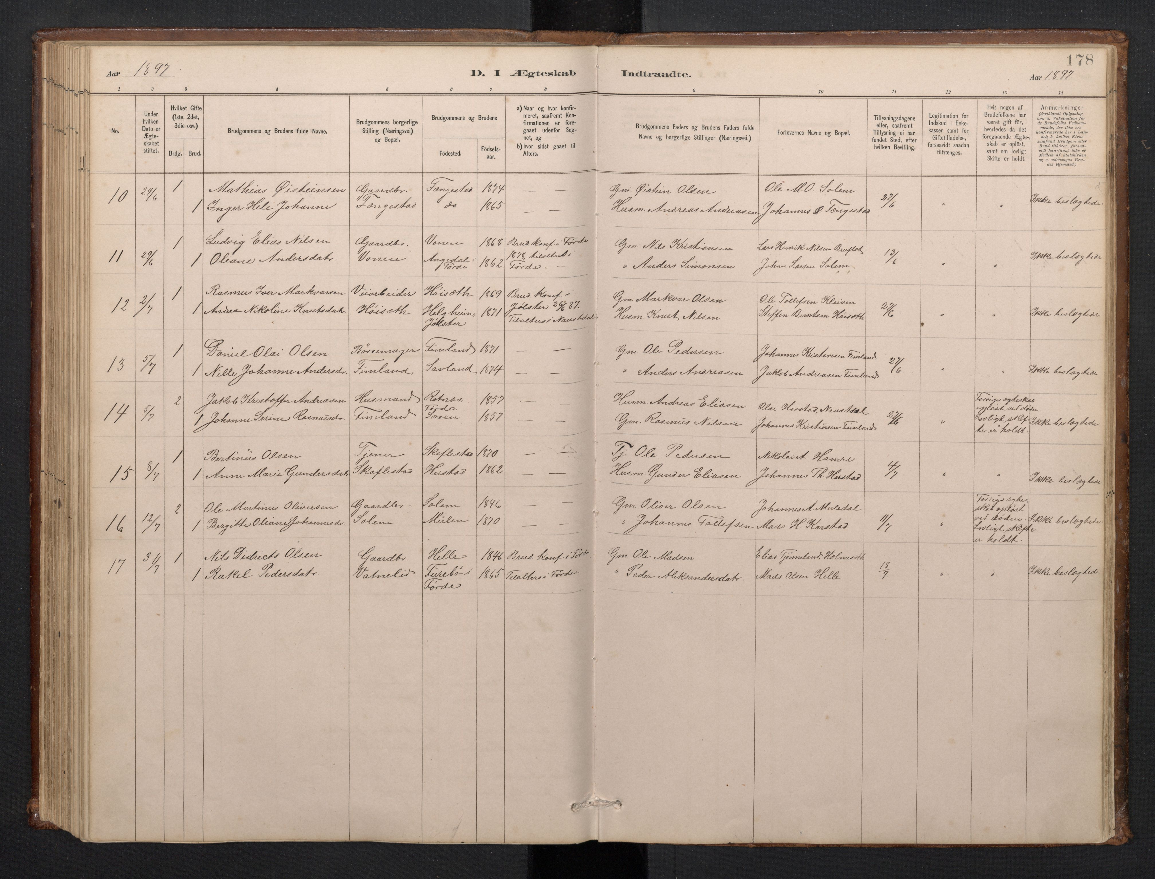 Førde sokneprestembete, AV/SAB-A-79901/H/Hab/Habd/L0003: Klokkerbok nr. D 3, 1881-1897, s. 177b-178a