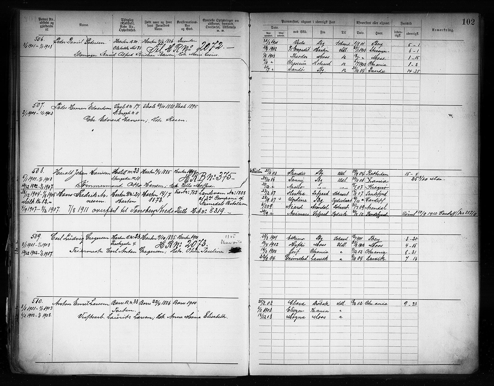 Horten innrulleringskontor, AV/SAKO-A-785/F/Fb/L0004: Annotasjonsrulle, 1889-1911, s. 106