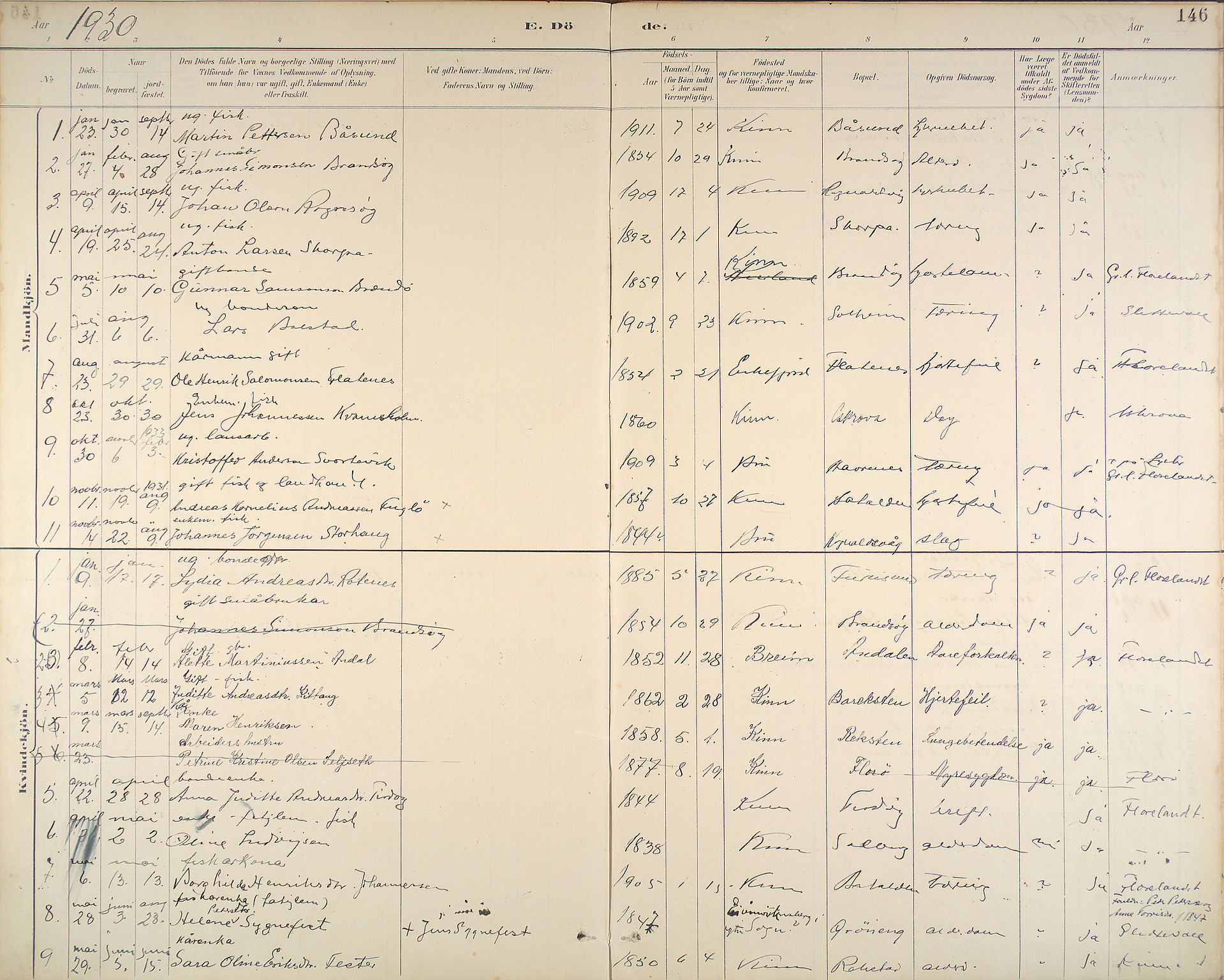 Kinn sokneprestembete, AV/SAB-A-80801/H/Haa/Haab/L0011: Ministerialbok nr. B 11, 1886-1936, s. 146