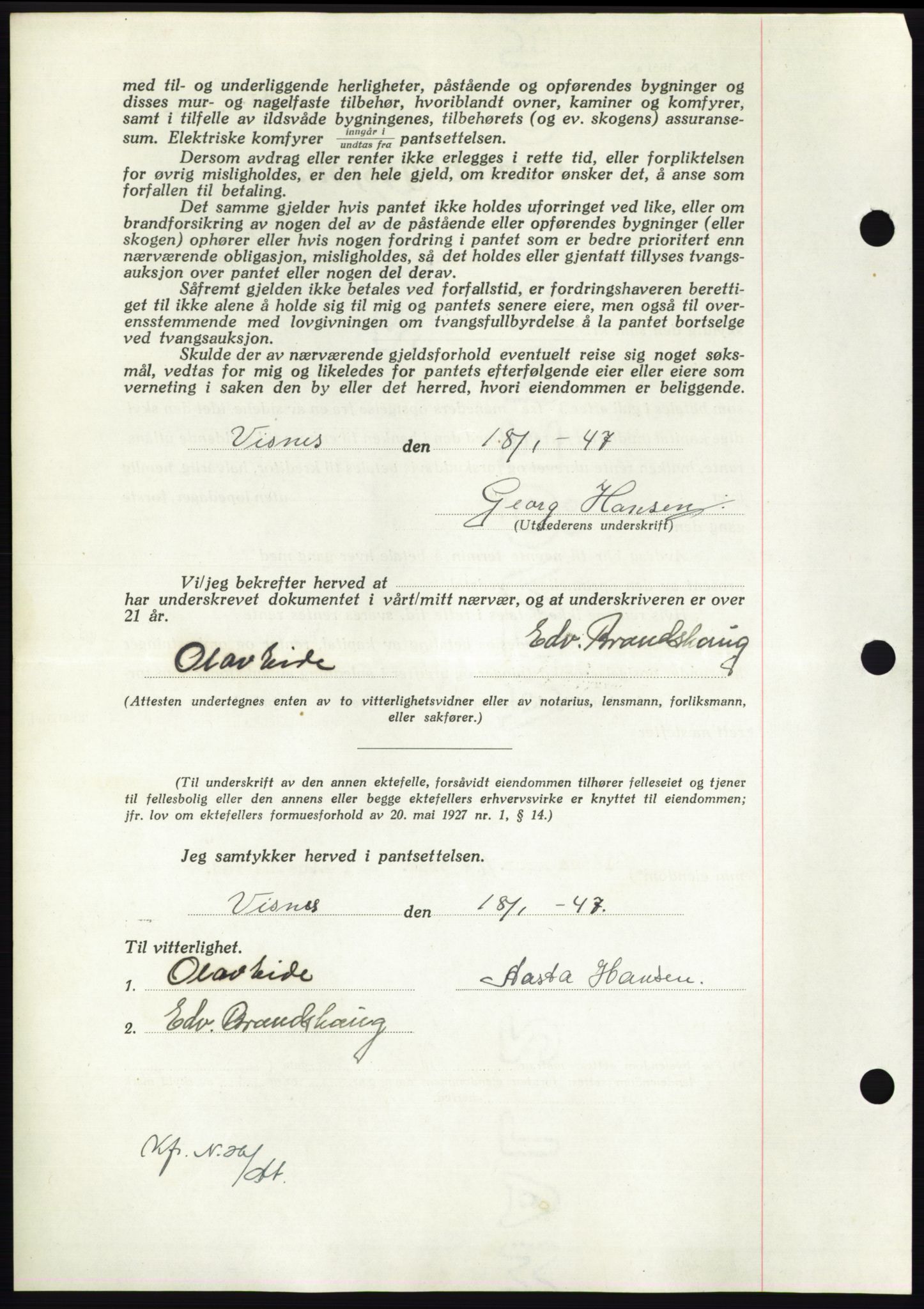 Nordmøre sorenskriveri, AV/SAT-A-4132/1/2/2Ca: Pantebok nr. B95, 1946-1947, Dagboknr: 279/1947