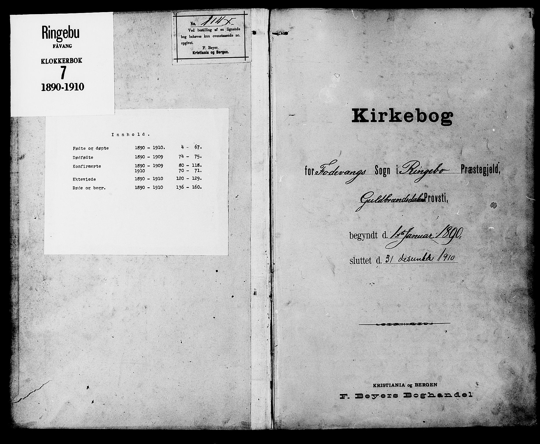 Ringebu prestekontor, AV/SAH-PREST-082/H/Ha/Hab/L0007: Klokkerbok nr. 7, 1890-1910, s. 1