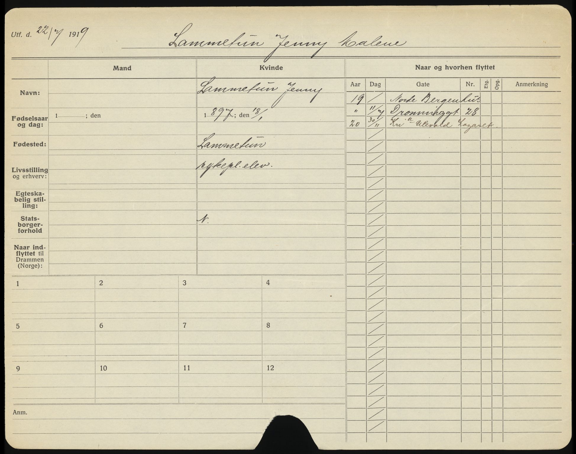 Drammen folkeregister, AV/SAKO-A-136/G/Ga/L0007: Utflyttede, 1920