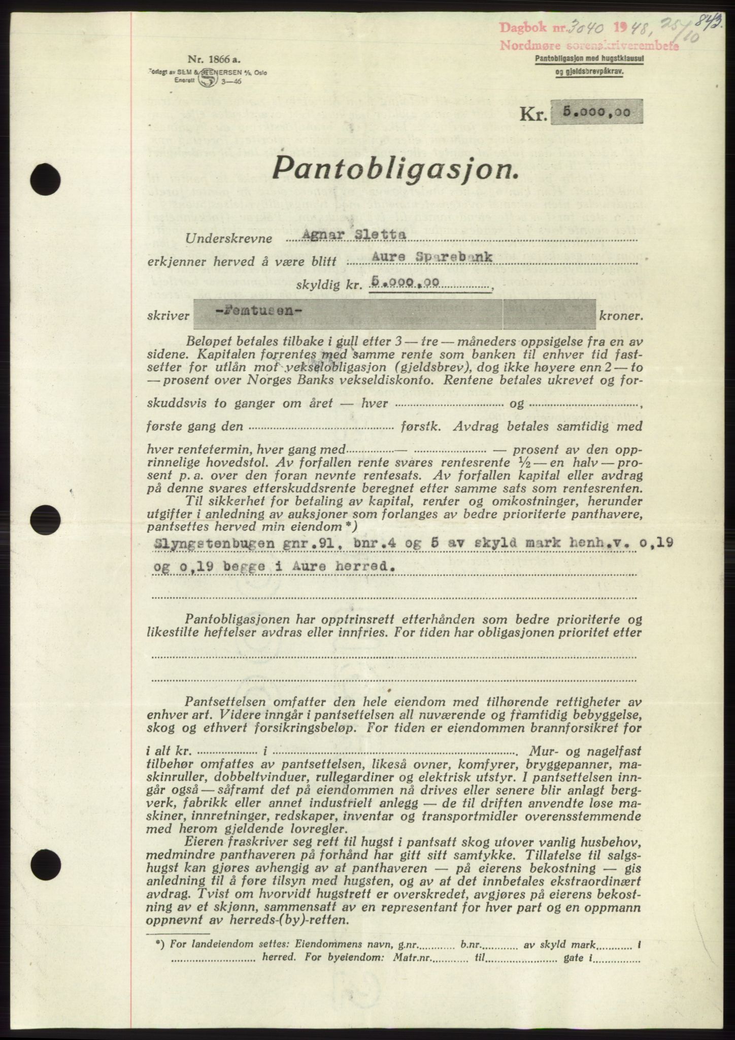 Nordmøre sorenskriveri, SAT/A-4132/1/2/2Ca: Pantebok nr. B99, 1948-1948, Dagboknr: 3040/1948