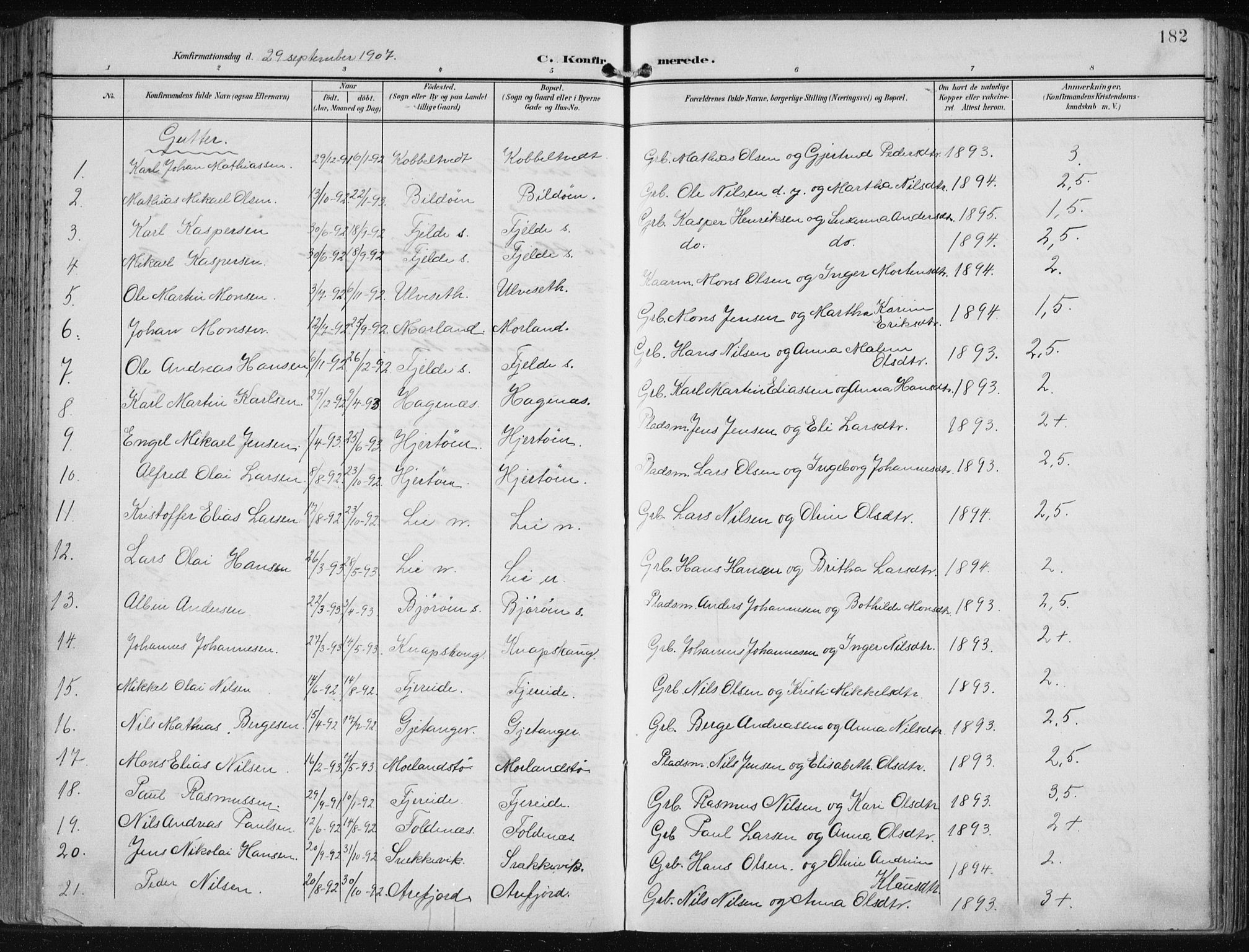 Fjell sokneprestembete, AV/SAB-A-75301/H/Haa: Ministerialbok nr. A  9, 1899-1910, s. 182