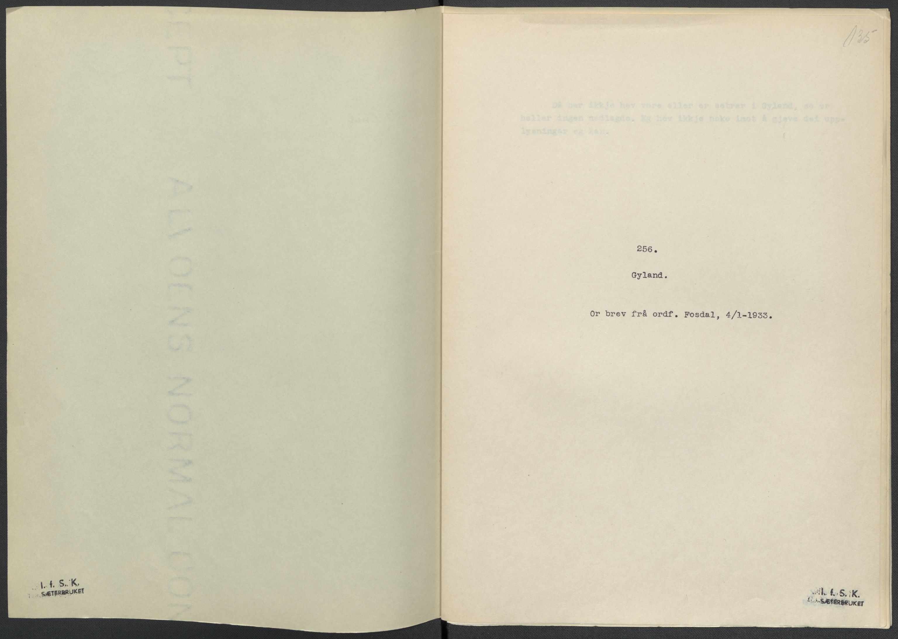 Instituttet for sammenlignende kulturforskning, AV/RA-PA-0424/F/Fc/L0008/0003: Eske B8: / Vest-Agder (perm XXI), 1932-1935, s. 135