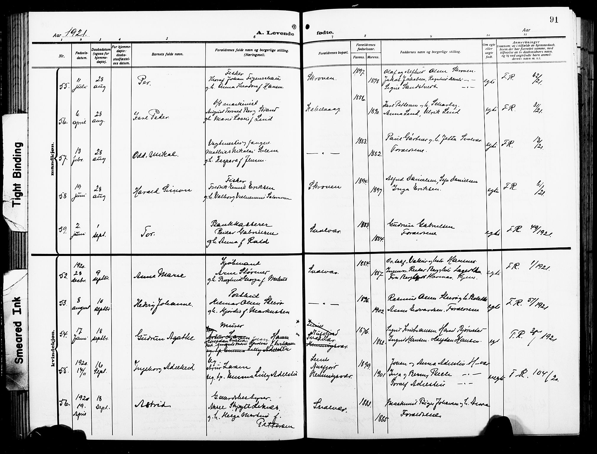 Ministerialprotokoller, klokkerbøker og fødselsregistre - Nordland, AV/SAT-A-1459/874/L1080: Klokkerbok nr. 874C09, 1915-1925, s. 91