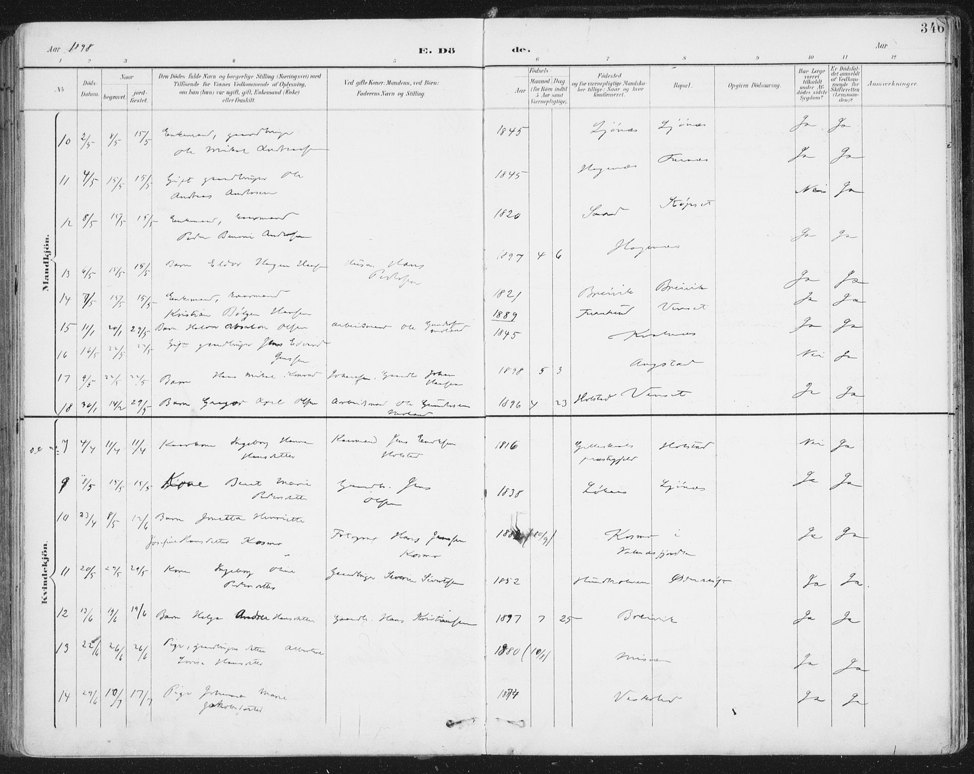 Ministerialprotokoller, klokkerbøker og fødselsregistre - Nordland, SAT/A-1459/852/L0741: Ministerialbok nr. 852A11, 1894-1917, s. 346