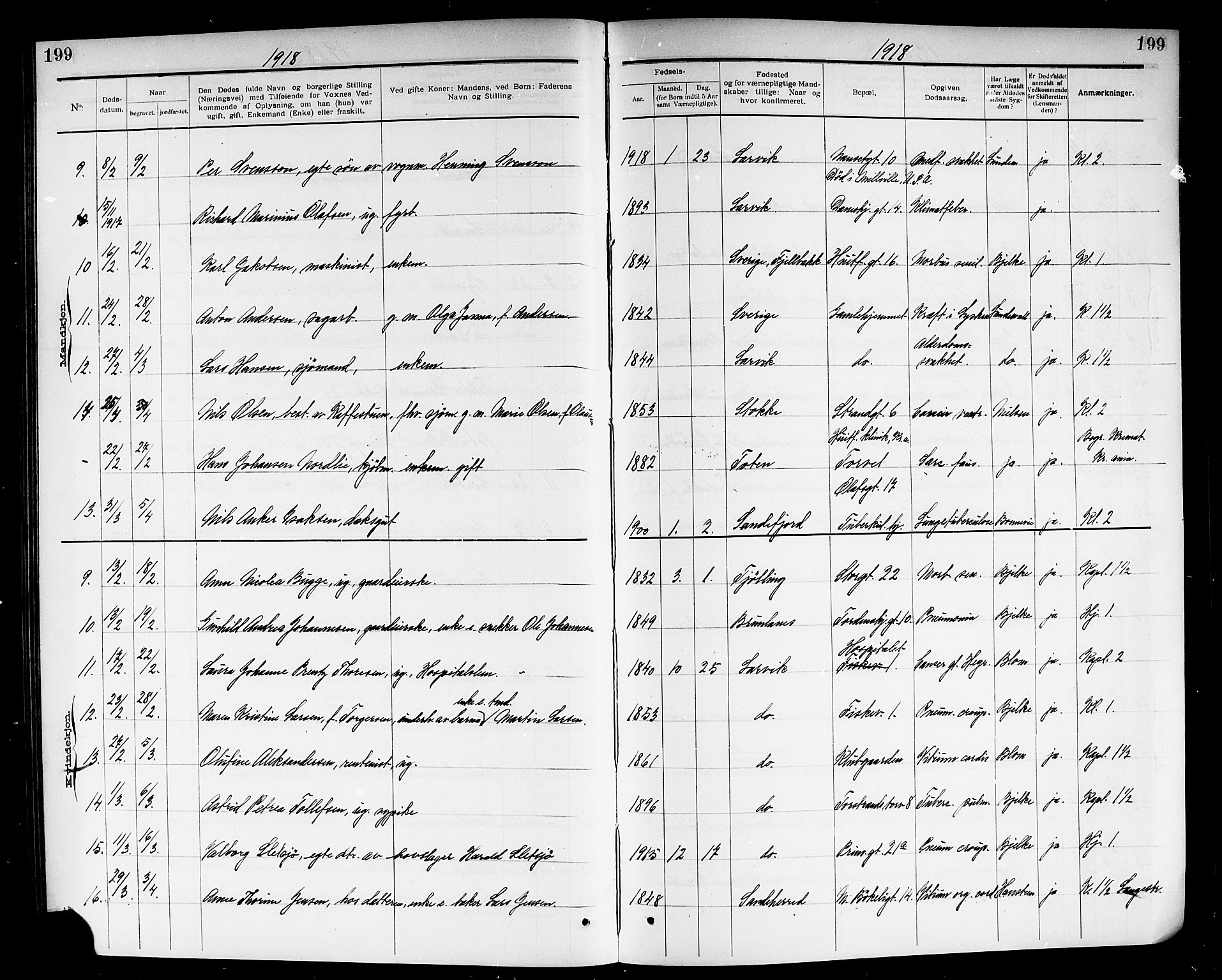 Larvik kirkebøker, AV/SAKO-A-352/G/Ga/L0007: Klokkerbok nr. I 7, 1888-1918, s. 199
