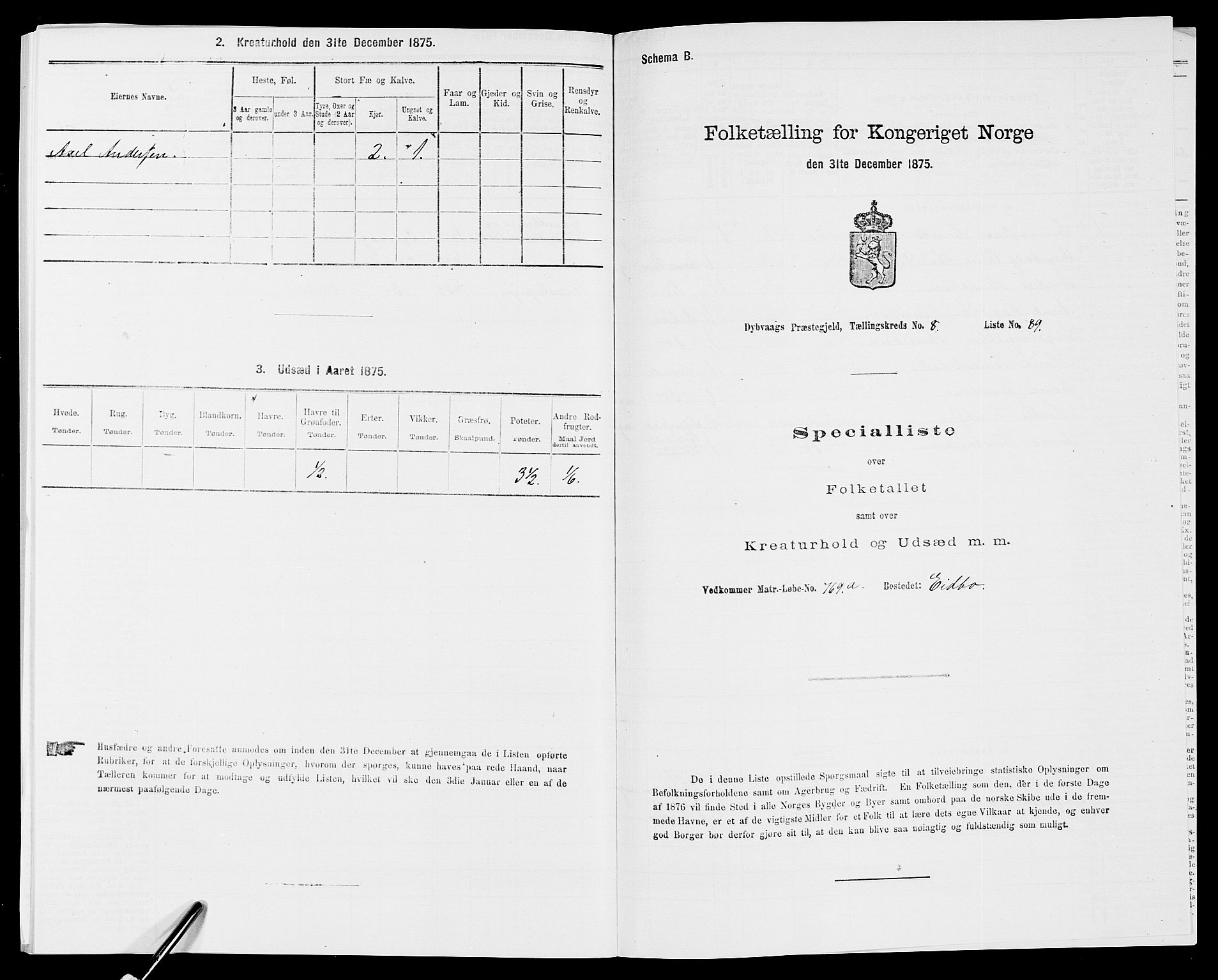 SAK, Folketelling 1875 for 0915P Dypvåg prestegjeld, 1875, s. 1103