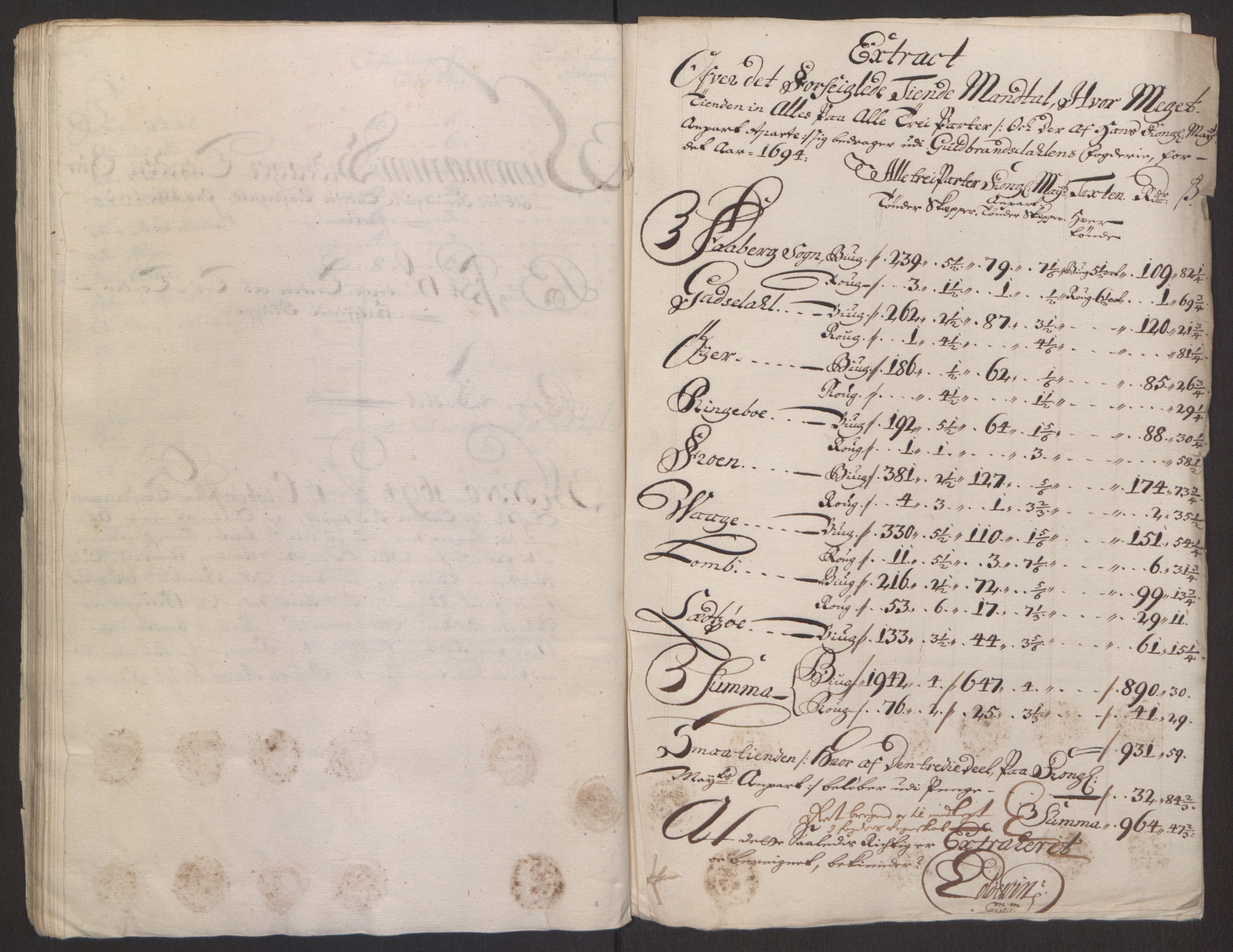 Rentekammeret inntil 1814, Reviderte regnskaper, Fogderegnskap, RA/EA-4092/R17/L1168: Fogderegnskap Gudbrandsdal, 1694, s. 269