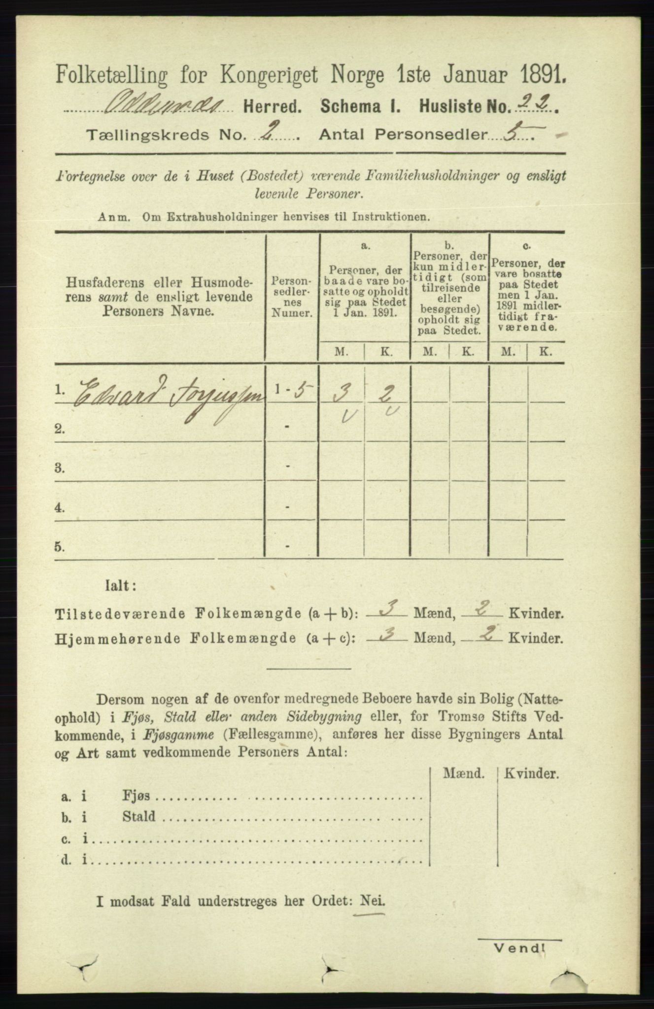 RA, Folketelling 1891 for 1012 Oddernes herred, 1891, s. 544