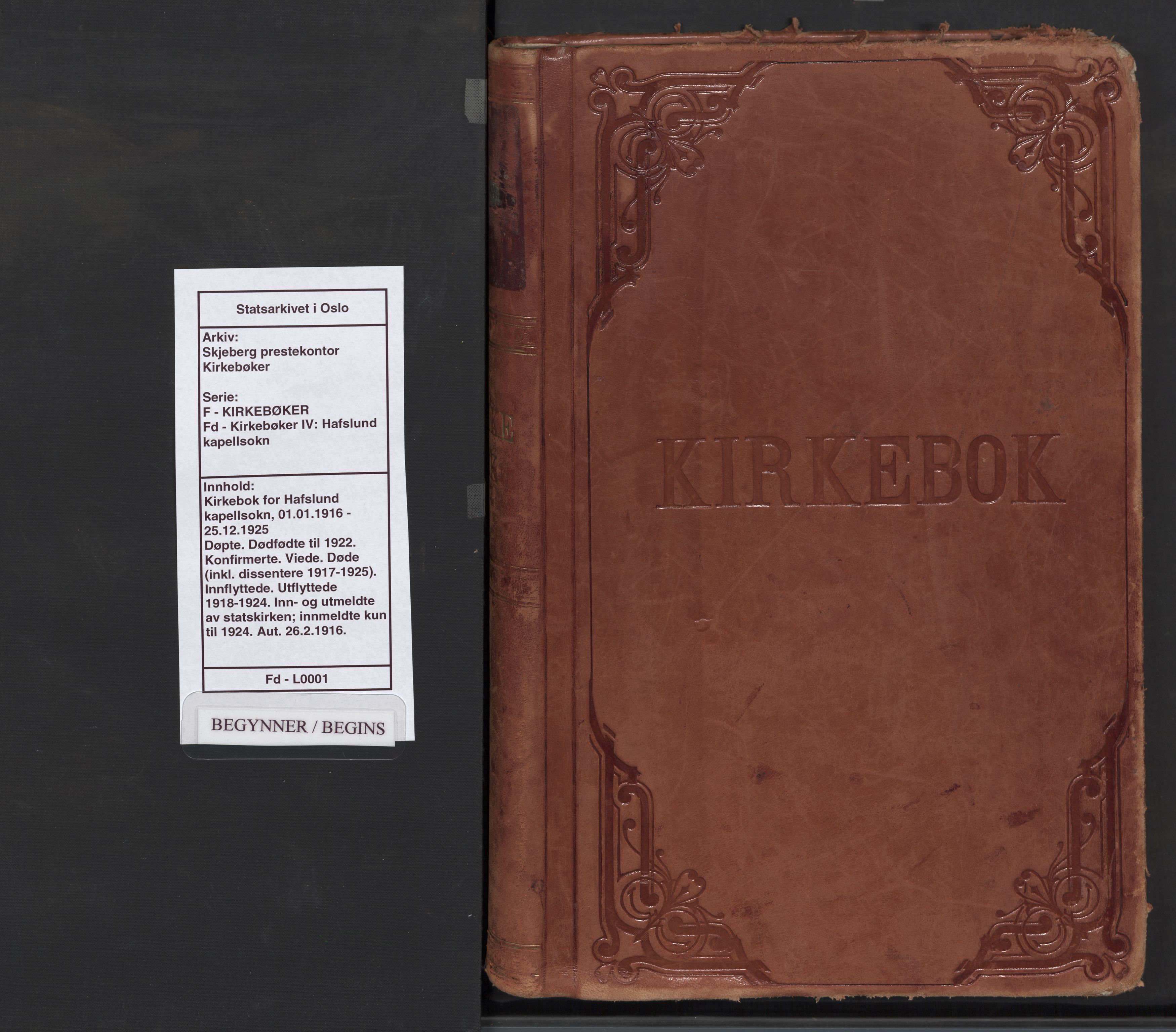 Skjeberg prestekontor Kirkebøker, AV/SAO-A-10923/F/Fd/L0001: Ministerialbok nr. IV 1, 1916-1925