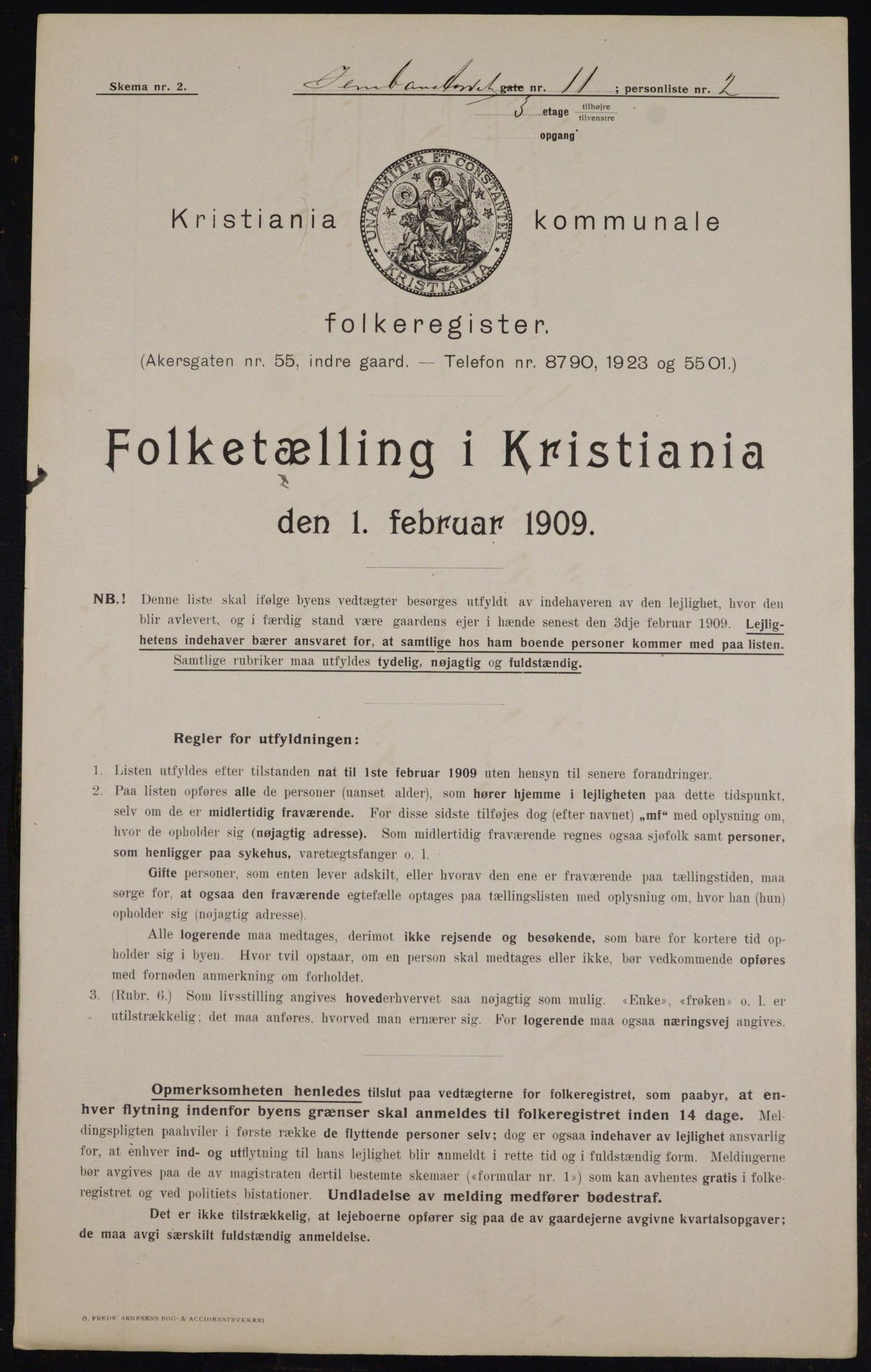 OBA, Kommunal folketelling 1.2.1909 for Kristiania kjøpstad, 1909, s. 42893