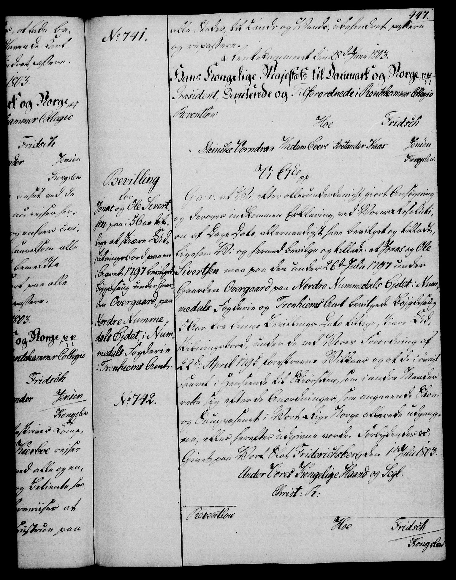 Rentekammeret, Kammerkanselliet, RA/EA-3111/G/Gg/Gga/L0017: Norsk ekspedisjonsprotokoll med register (merket RK 53.17), 1801-1803, s. 447