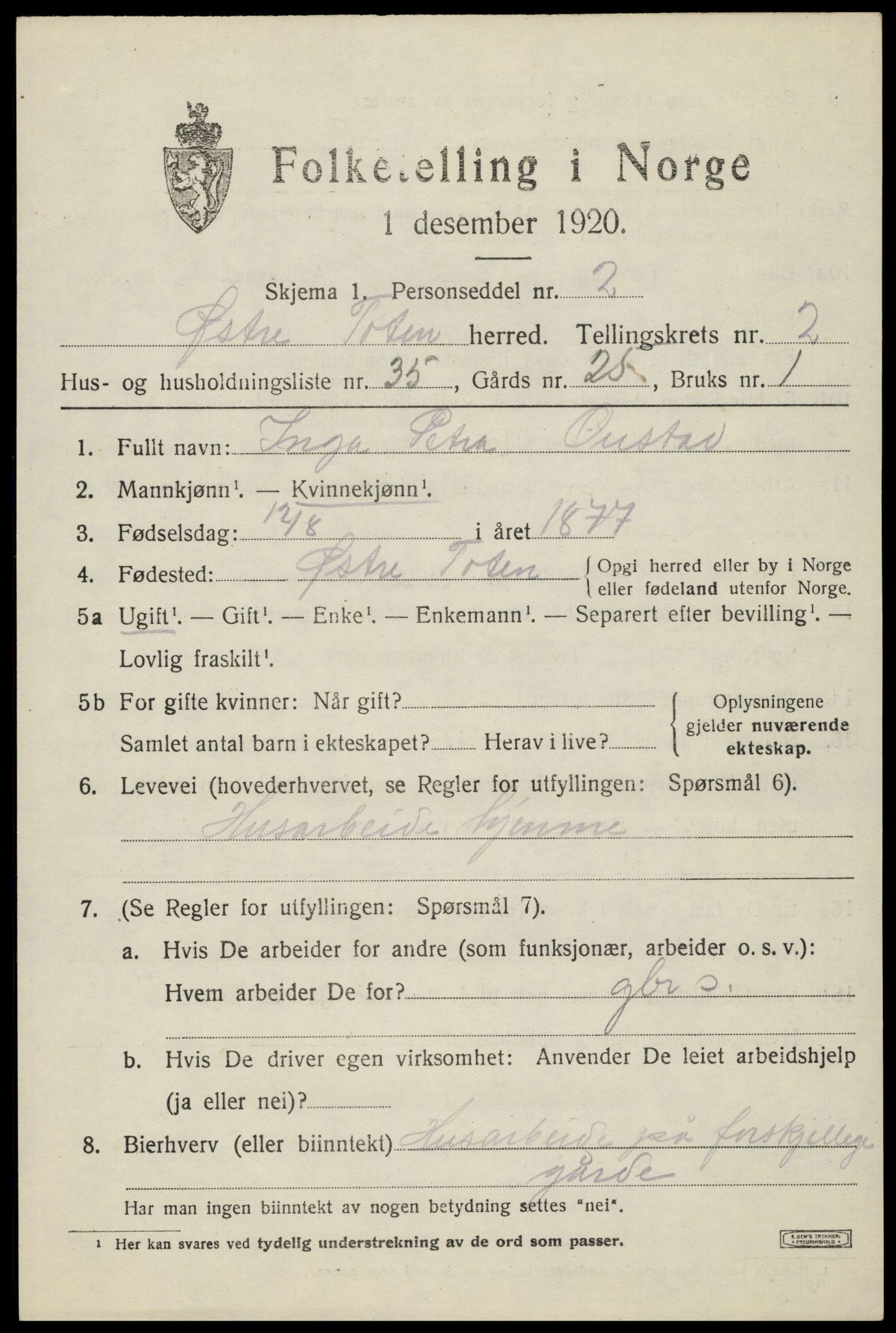 SAH, Folketelling 1920 for 0528 Østre Toten herred, 1920, s. 4680