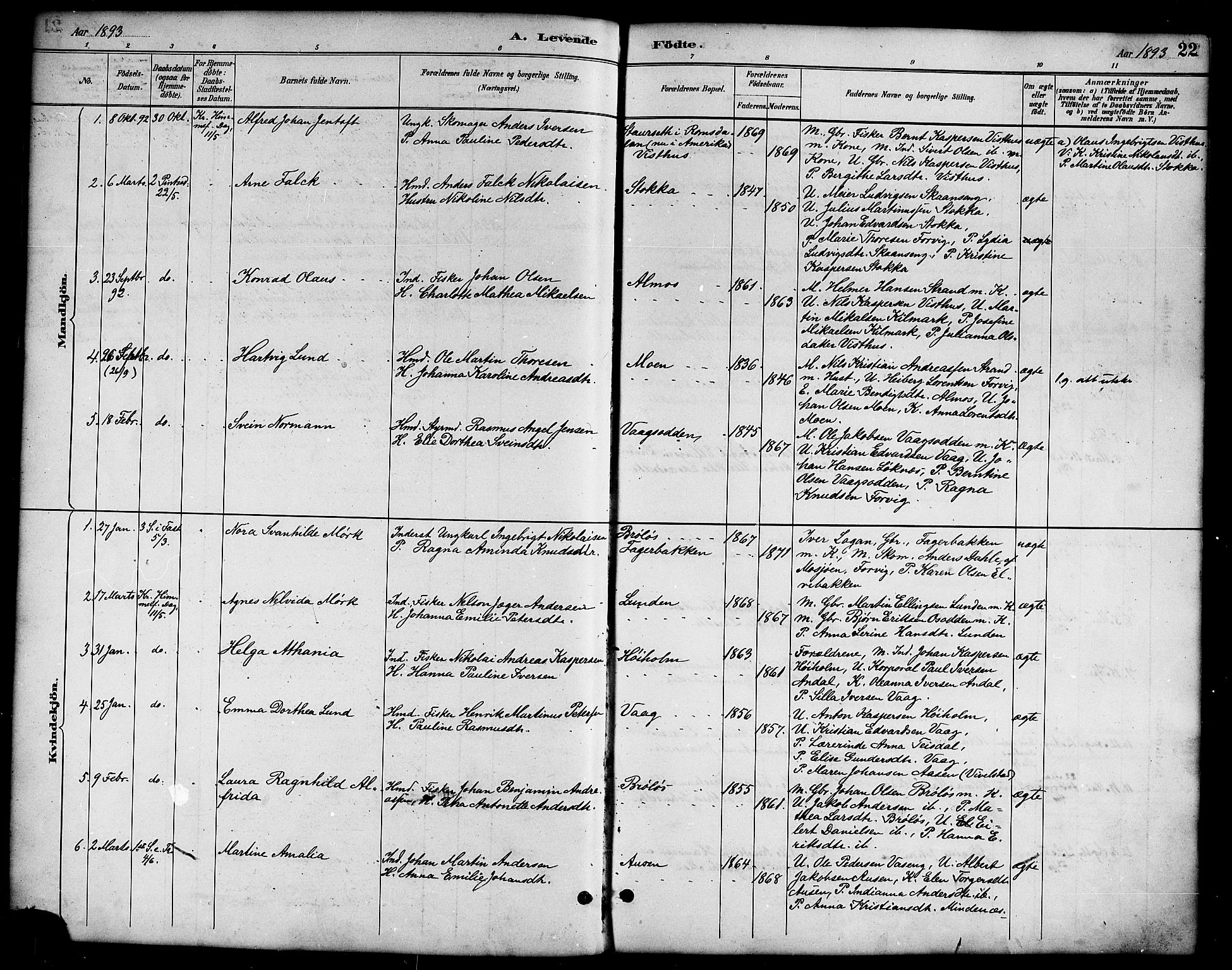 Ministerialprotokoller, klokkerbøker og fødselsregistre - Nordland, SAT/A-1459/819/L0277: Klokkerbok nr. 819C03, 1888-1917, s. 22