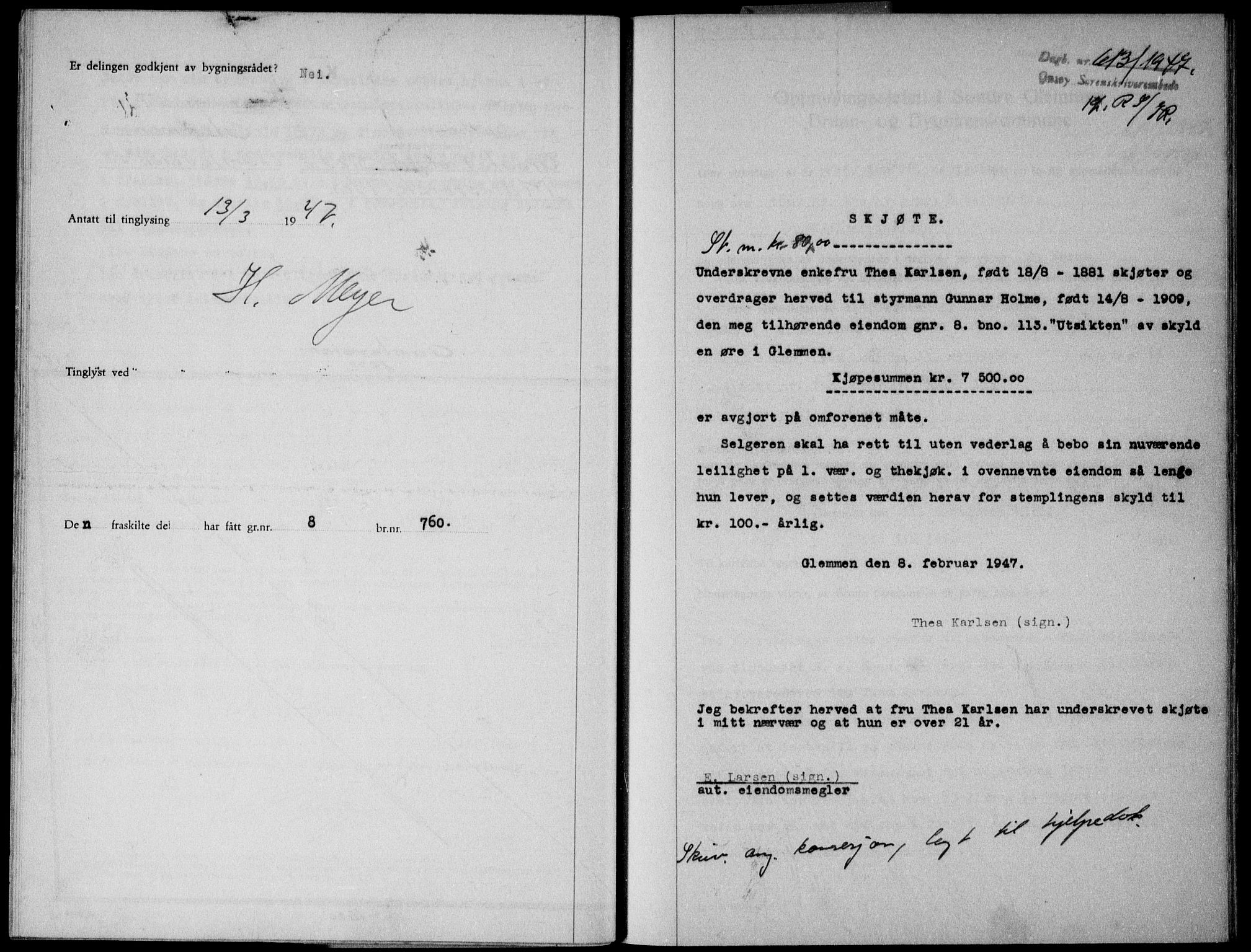 Onsøy sorenskriveri, SAO/A-10474/G/Ga/Gab/L0019a: Pantebok nr. II A-19, 1947-1947, Dagboknr: 613/1947