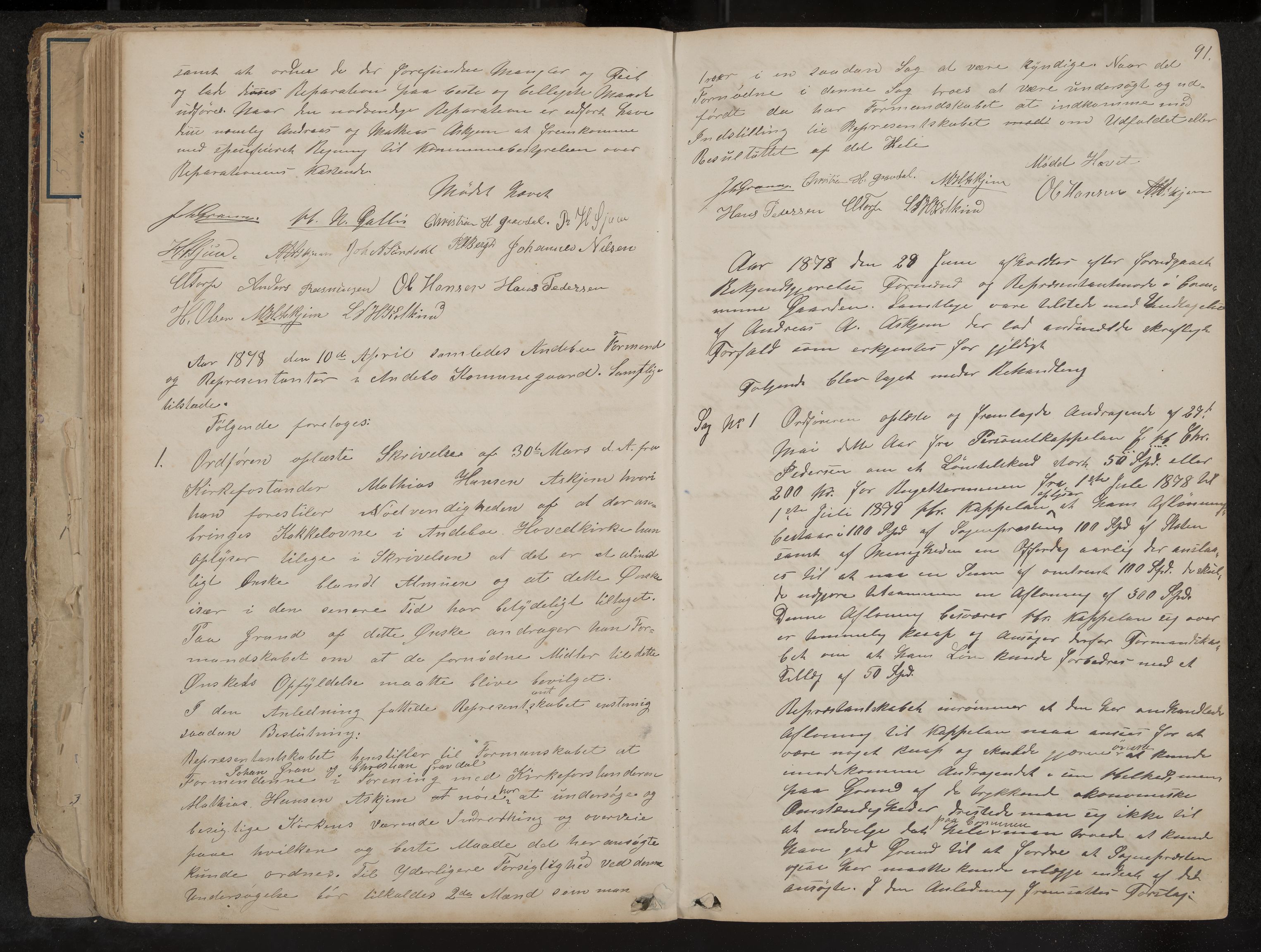 Andebu formannskap og sentraladministrasjon, IKAK/0719021-1/A/Aa/L0002: Møtebok med register, 1869-1891, s. 91