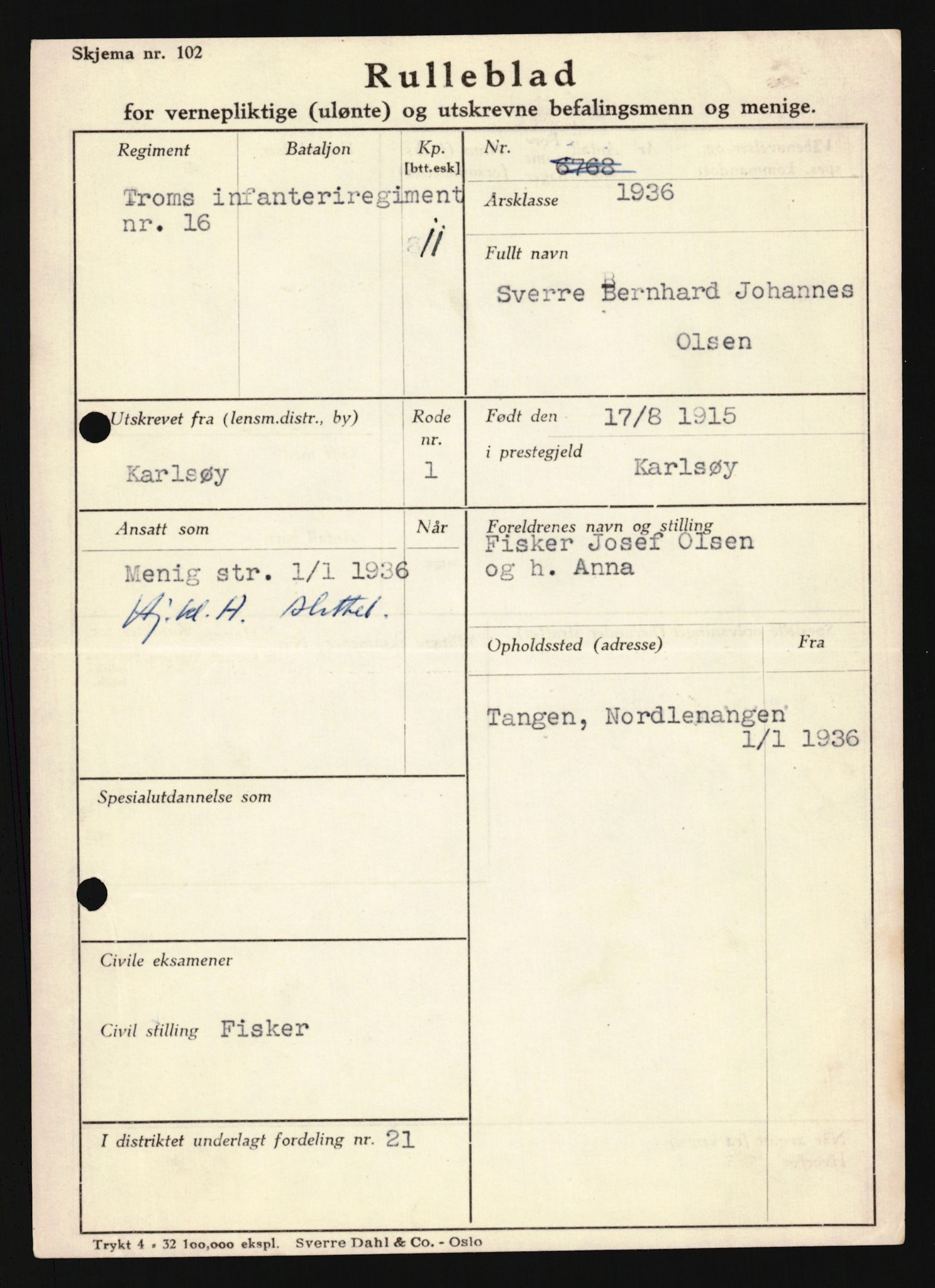 Forsvaret, Troms infanteriregiment nr. 16, AV/RA-RAFA-3146/P/Pa/L0020: Rulleblad for regimentets menige mannskaper, årsklasse 1936, 1936, s. 1051