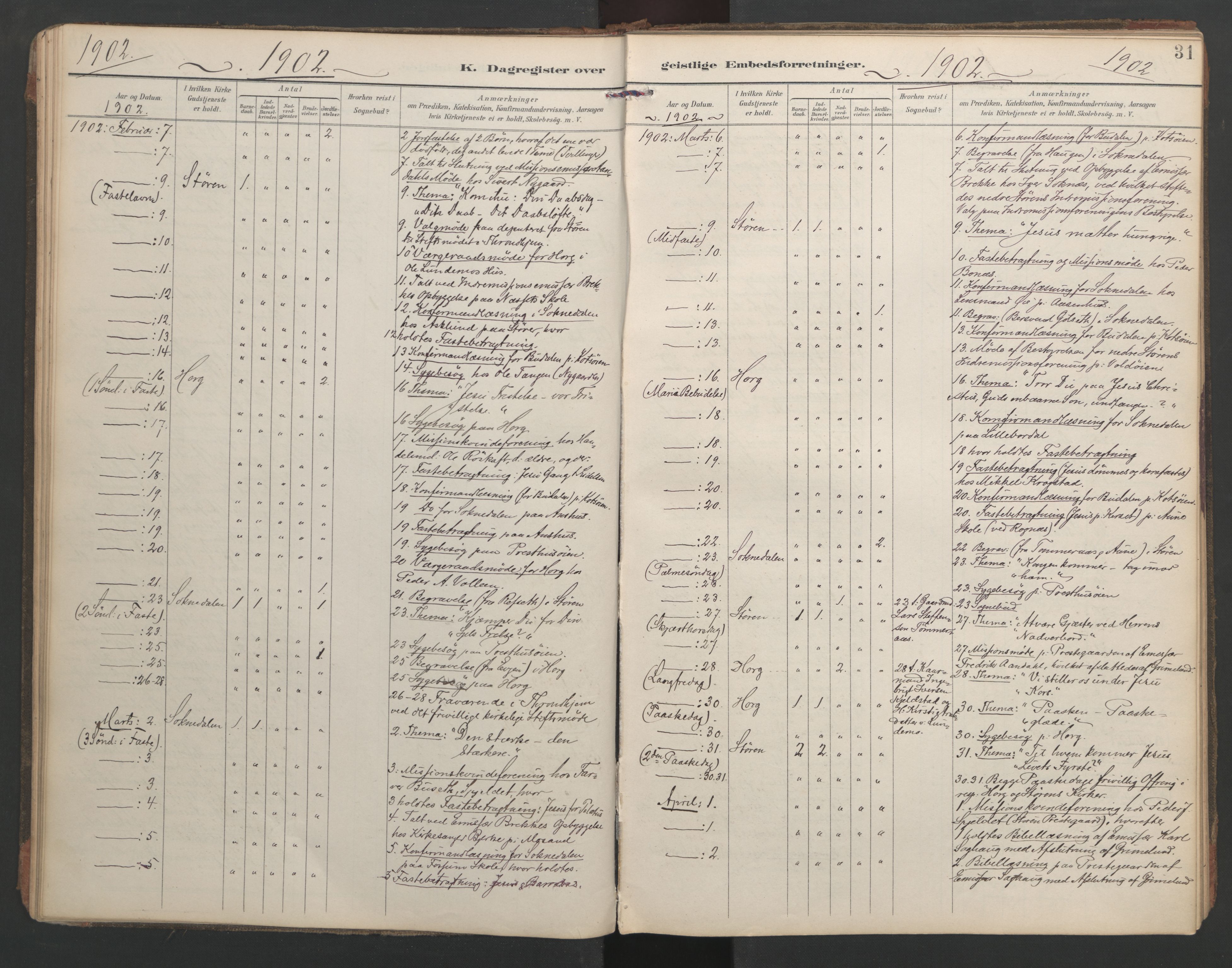 Ministerialprotokoller, klokkerbøker og fødselsregistre - Sør-Trøndelag, SAT/A-1456/687/L1005: Dagregister nr. 687A11, 1891-1912, s. 31