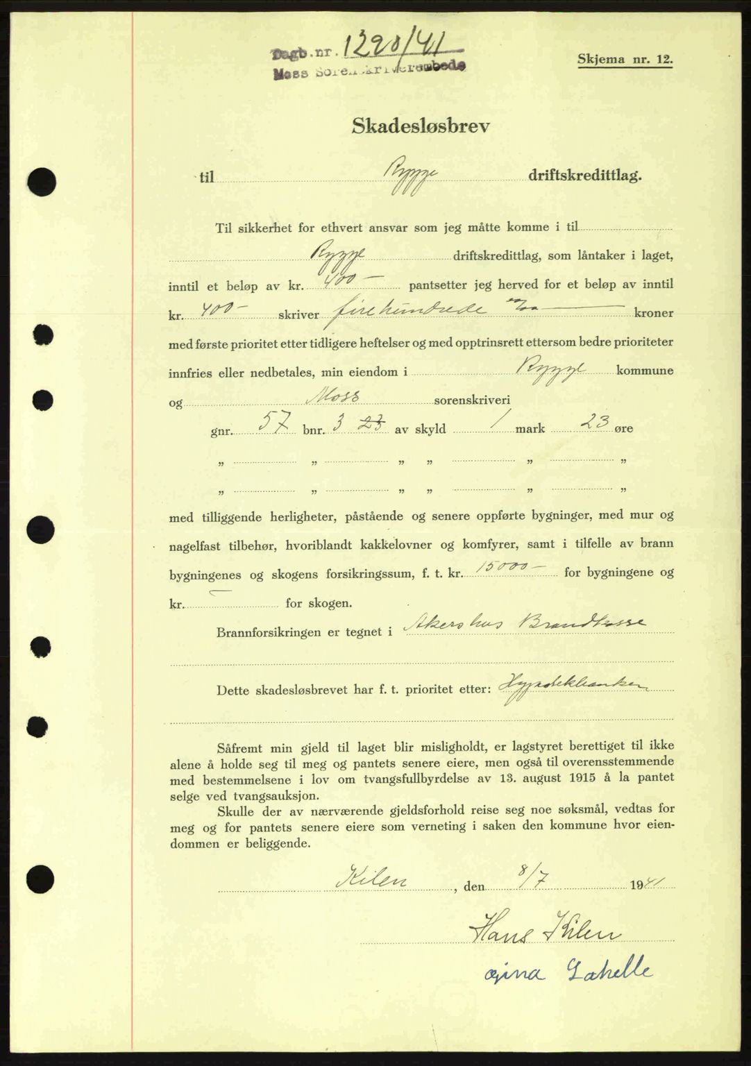 Moss sorenskriveri, SAO/A-10168: Pantebok nr. B10, 1940-1941, Dagboknr: 1290/1941