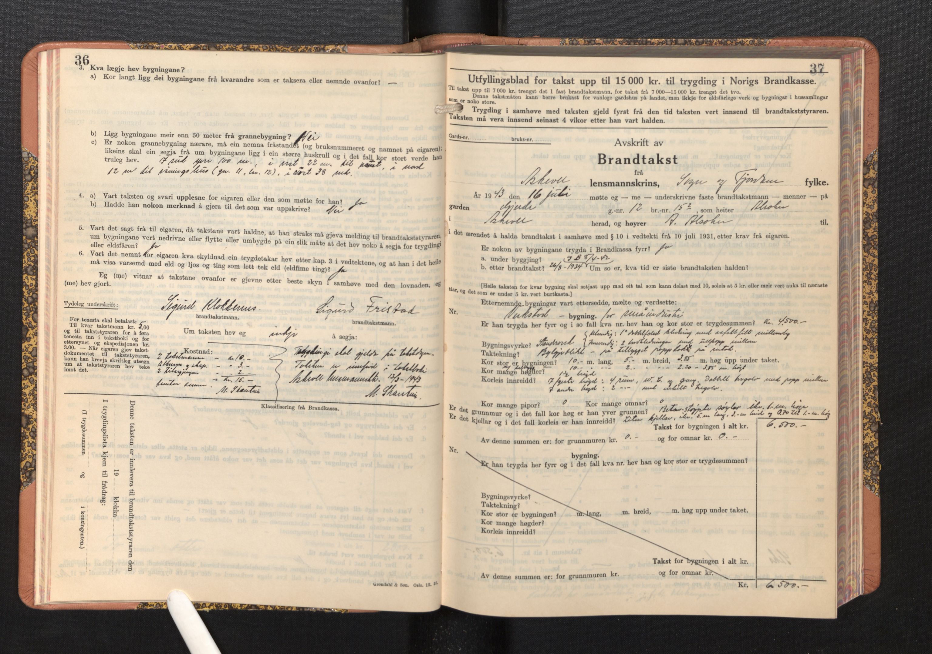 Lensmannen i Askvoll, AV/SAB-A-26301/0012/L0005: Branntakstprotokoll, skjematakst, 1940-1949, s. 36-37