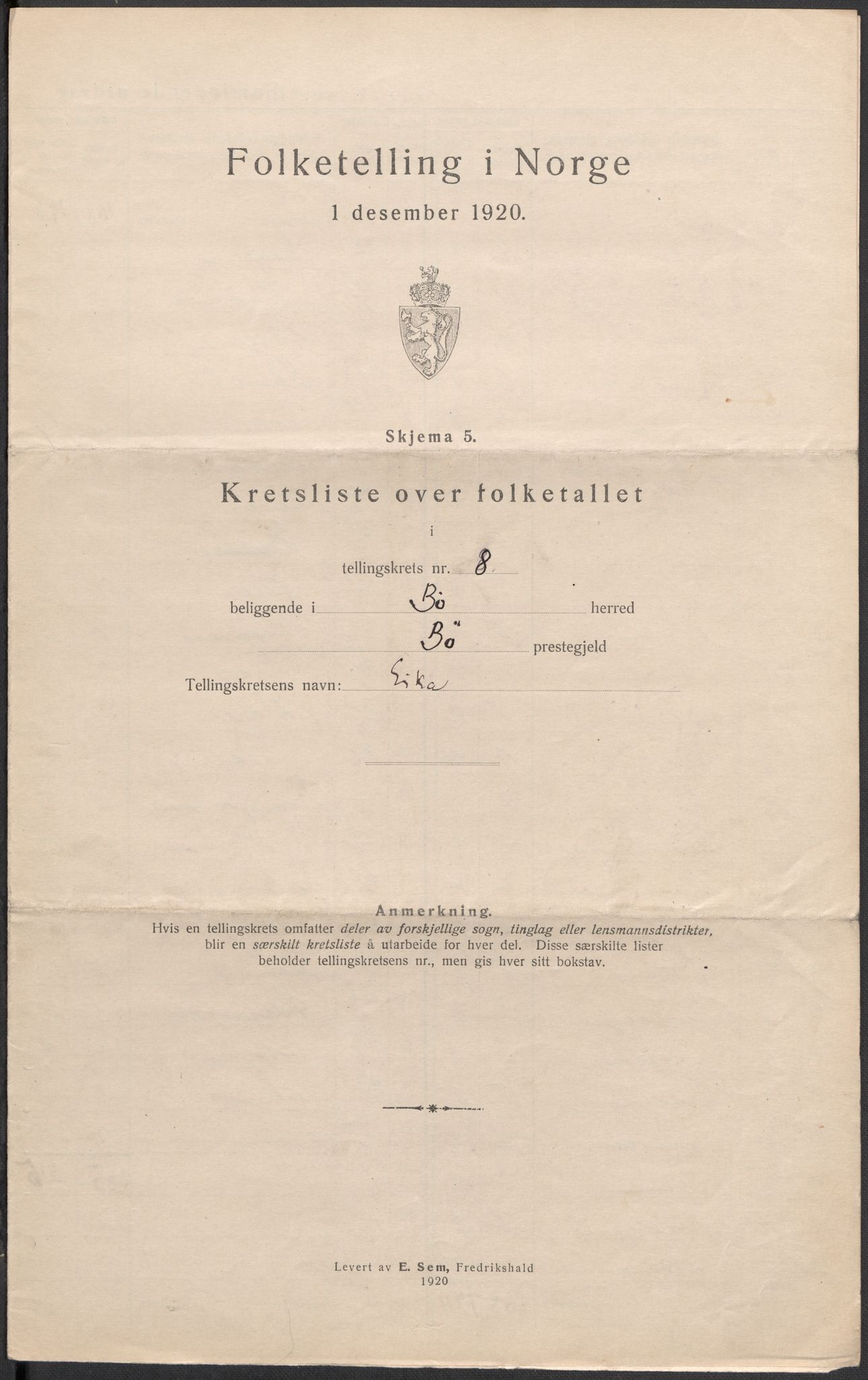 SAKO, Folketelling 1920 for 0821 Bø herred, 1920, s. 26