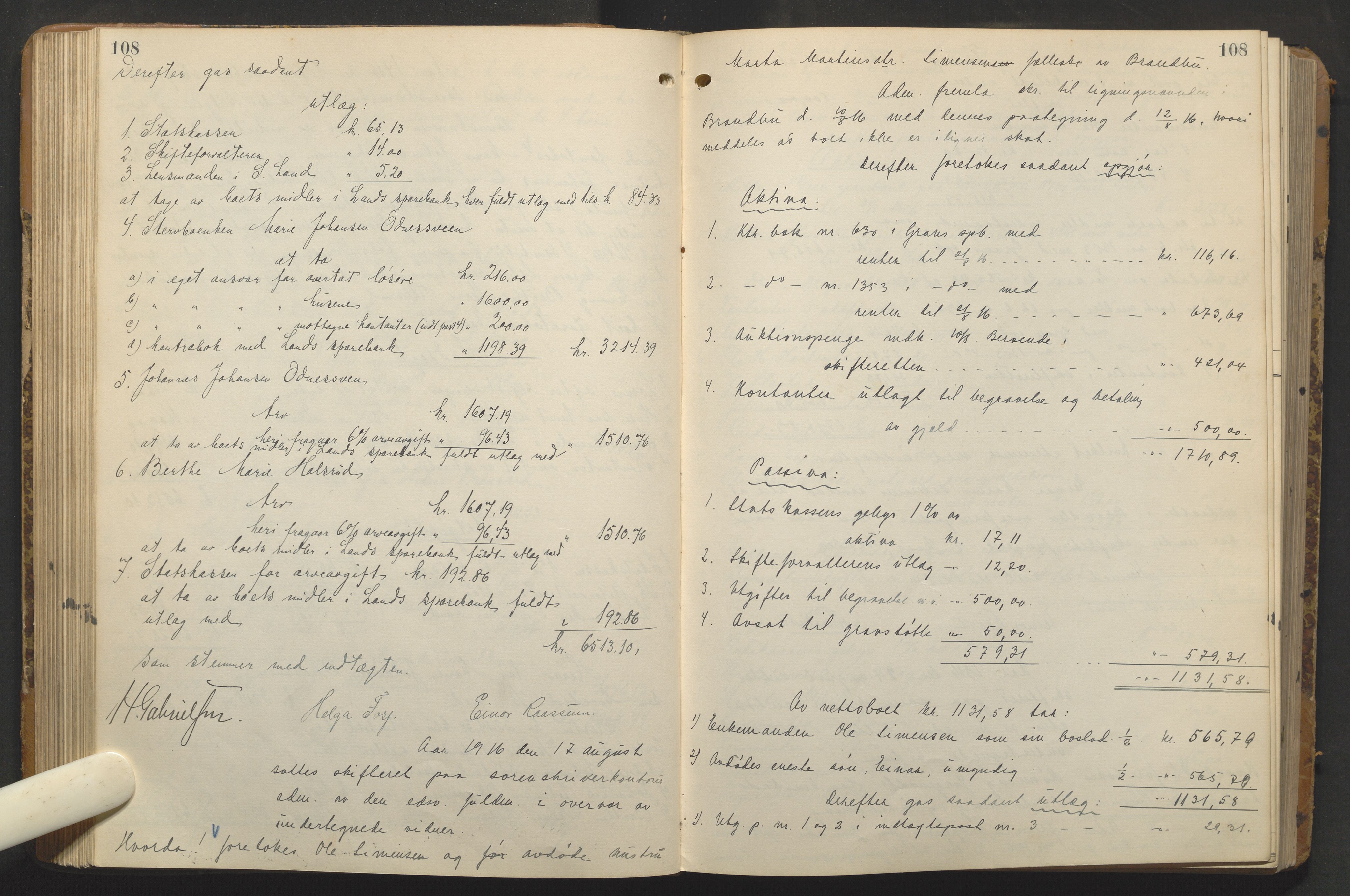 Hadeland og Land tingrett, AV/SAH-TING-010/J/Jd/L0005: Skifteutlodningsprotokoll, 1913-1924, s. 108