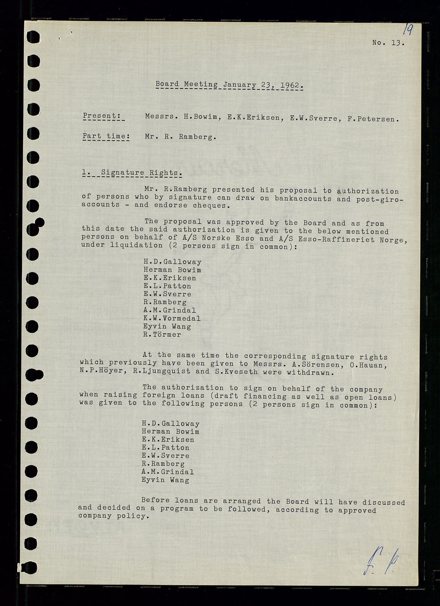 Pa 0982 - Esso Norge A/S, AV/SAST-A-100448/A/Aa/L0001/0003: Den administrerende direksjon Board minutes (styrereferater) / Den administrerende direksjon Board minutes (styrereferater), 1962, s. 19