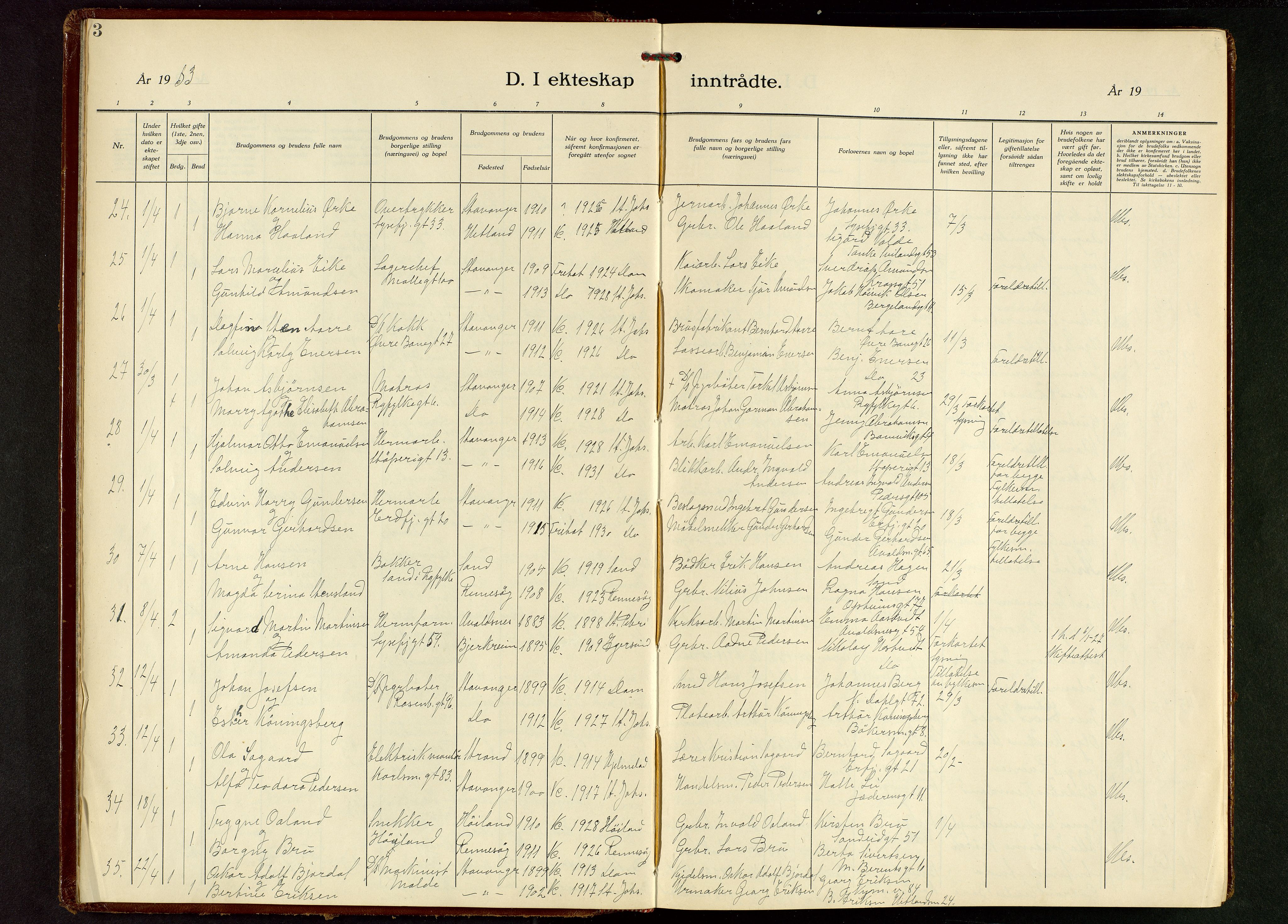 St. Johannes sokneprestkontor, AV/SAST-A-101814/001/30/30BB/L0010: Klokkerbok nr. B 10, 1933-1946, s. 3