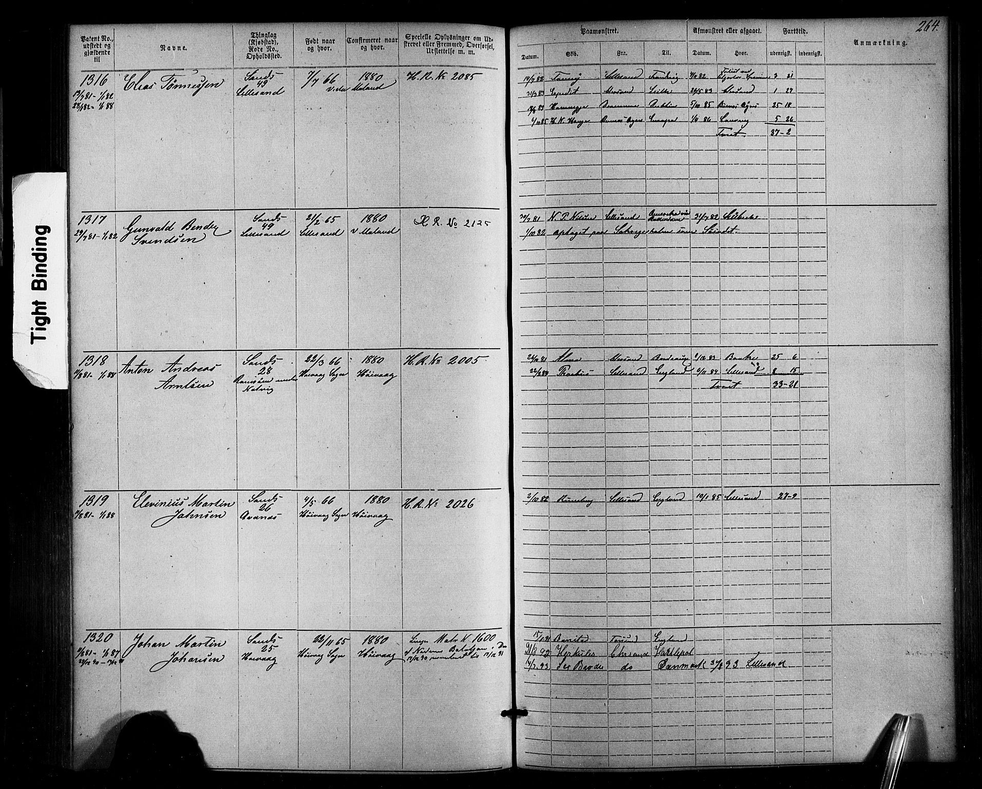 Lillesand mønstringskrets, SAK/2031-0014/F/Fa/L0002: Annotasjonsrulle nr 1-1910 med register, W-8, 1868-1891, s. 270