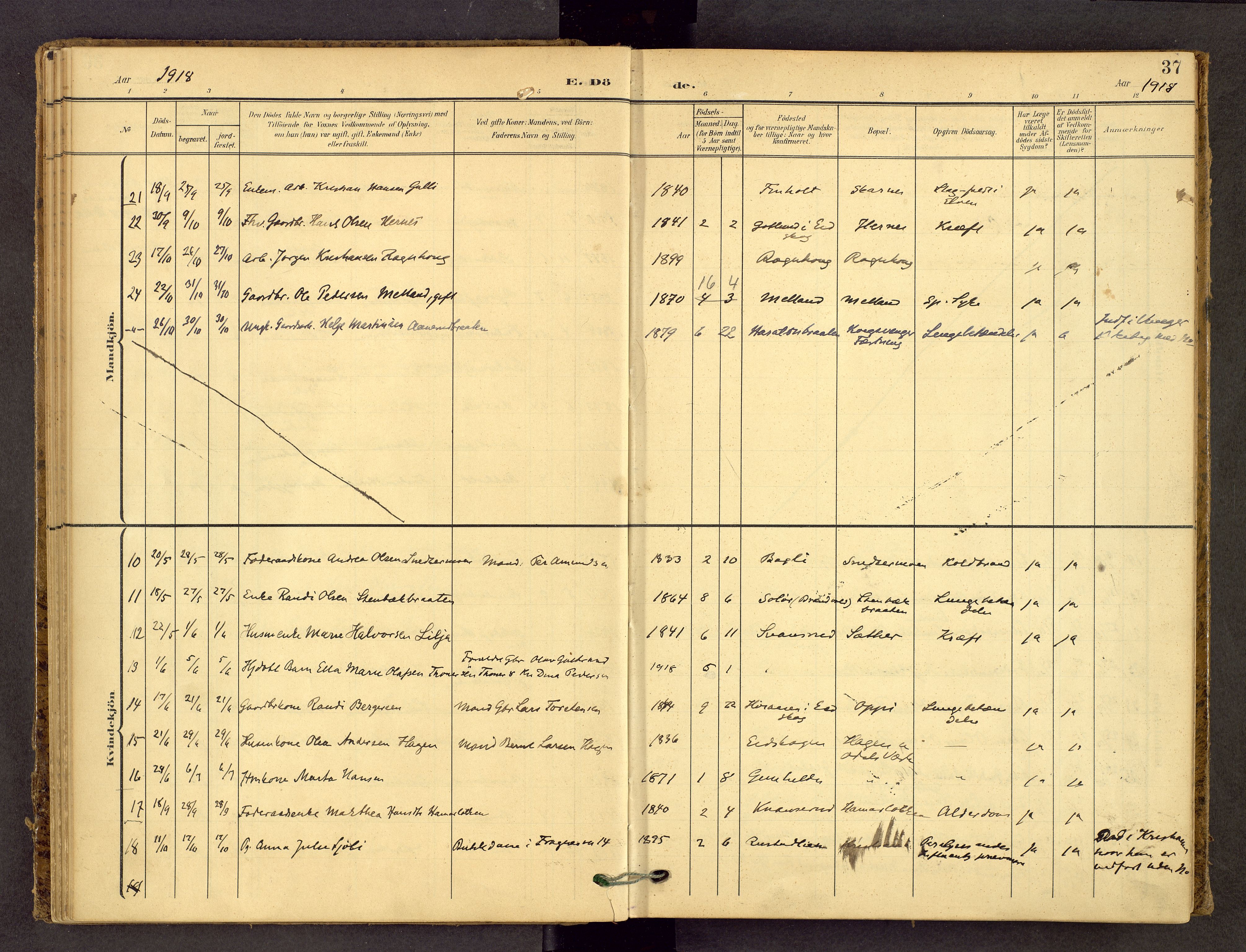 Sør-Odal prestekontor, AV/SAH-PREST-030/H/Ha/Haa/L0010: Ministerialbok nr. 10, 1907-1968, s. 37