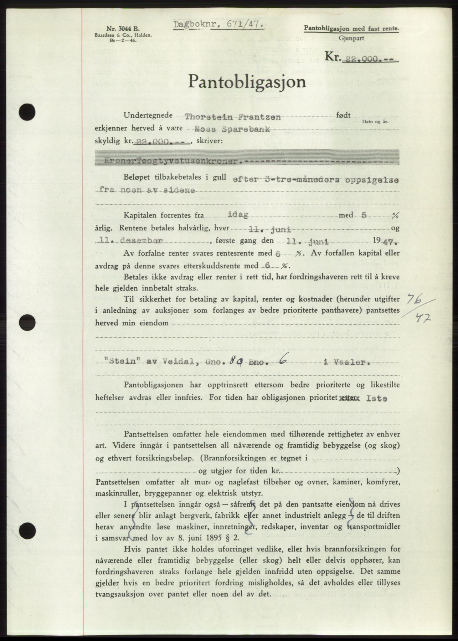 Moss sorenskriveri, SAO/A-10168: Pantebok nr. B16, 1946-1947, Dagboknr: 671/1947