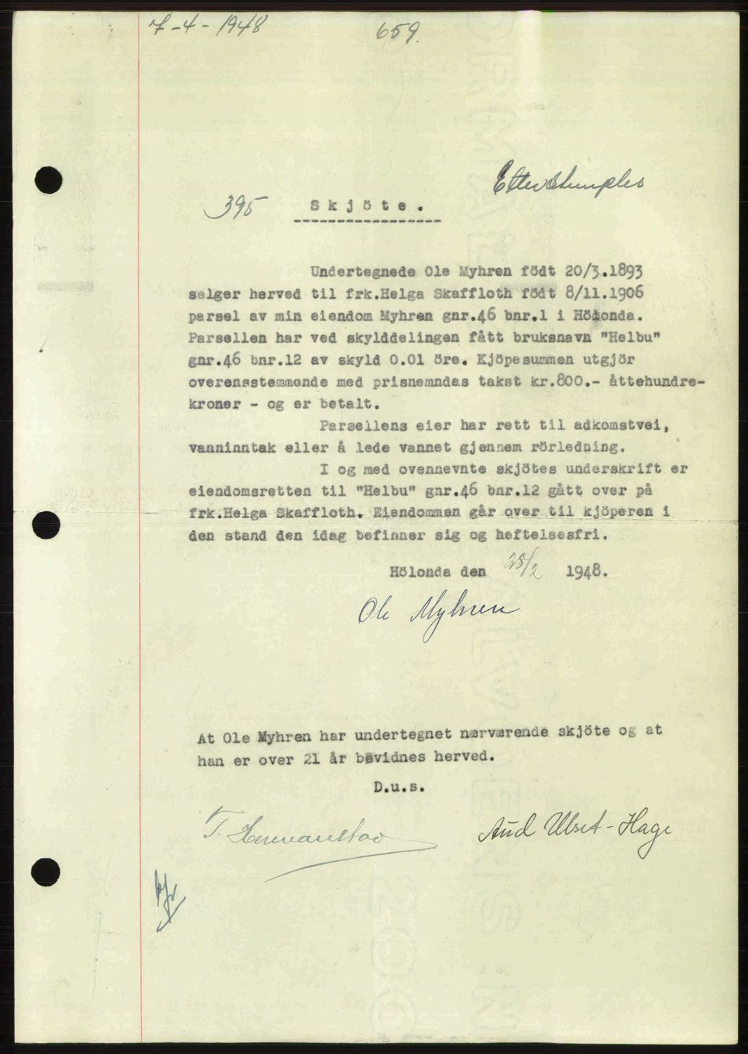 Gauldal sorenskriveri, SAT/A-0014/1/2/2C: Pantebok nr. A5, 1947-1948, Dagboknr: 395/1948