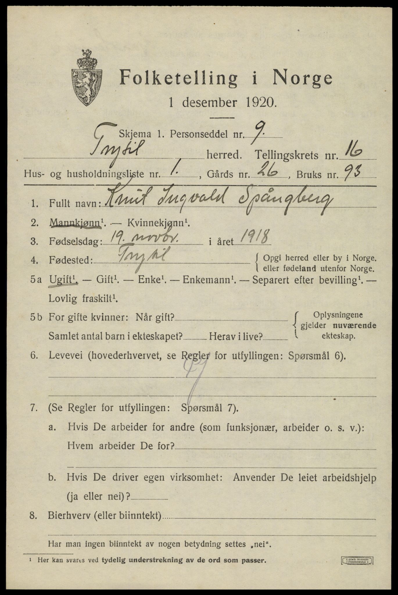 SAH, Folketelling 1920 for 0428 Trysil herred, 1920, s. 9437