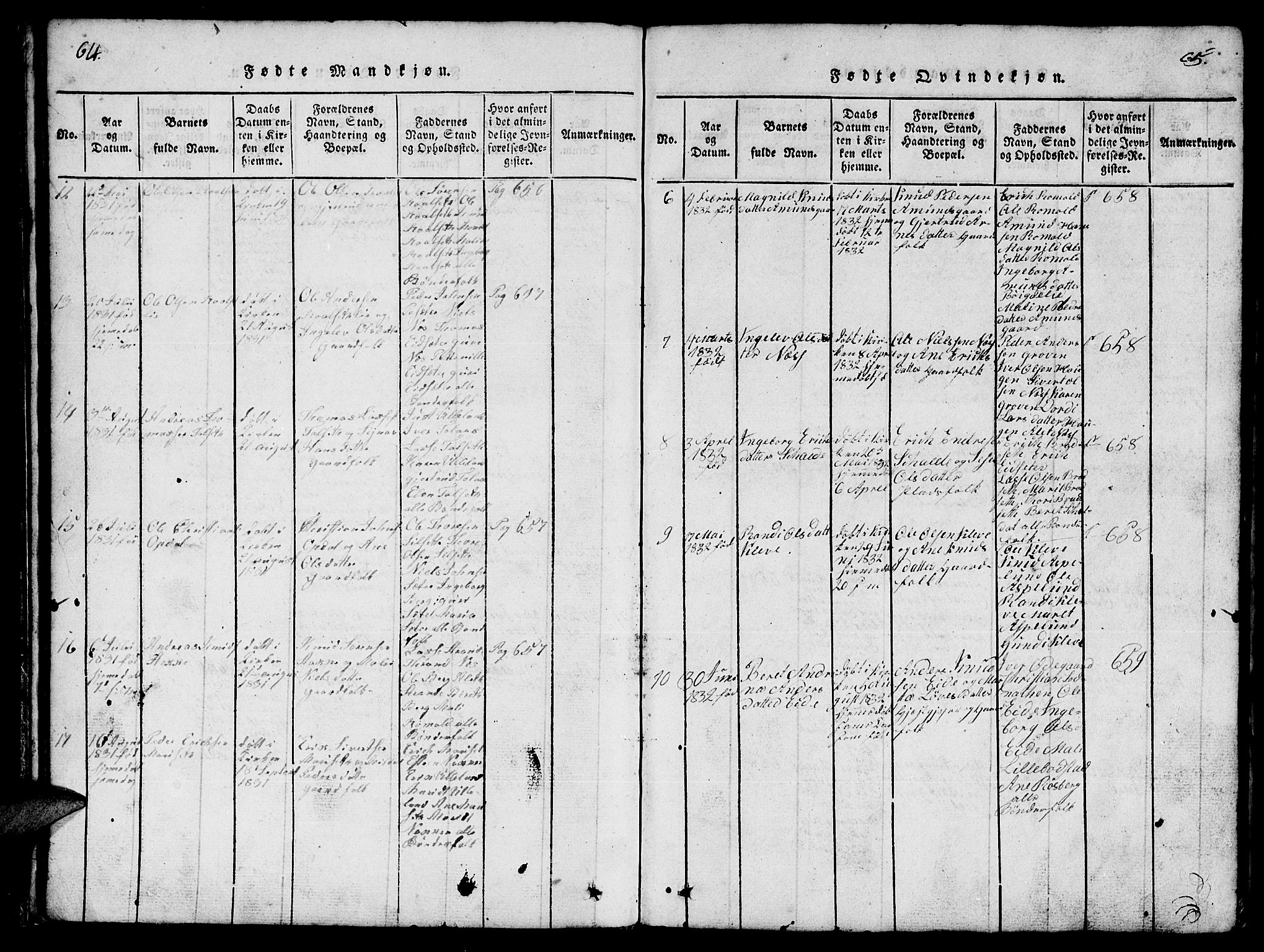 Ministerialprotokoller, klokkerbøker og fødselsregistre - Møre og Romsdal, AV/SAT-A-1454/557/L0683: Klokkerbok nr. 557C01, 1818-1862, s. 64-65