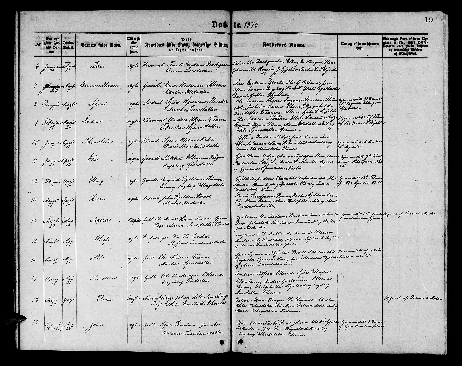 Aurland sokneprestembete, AV/SAB-A-99937/H/Hb/Hba/L0001: Klokkerbok nr. A 1, 1868-1881, s. 19