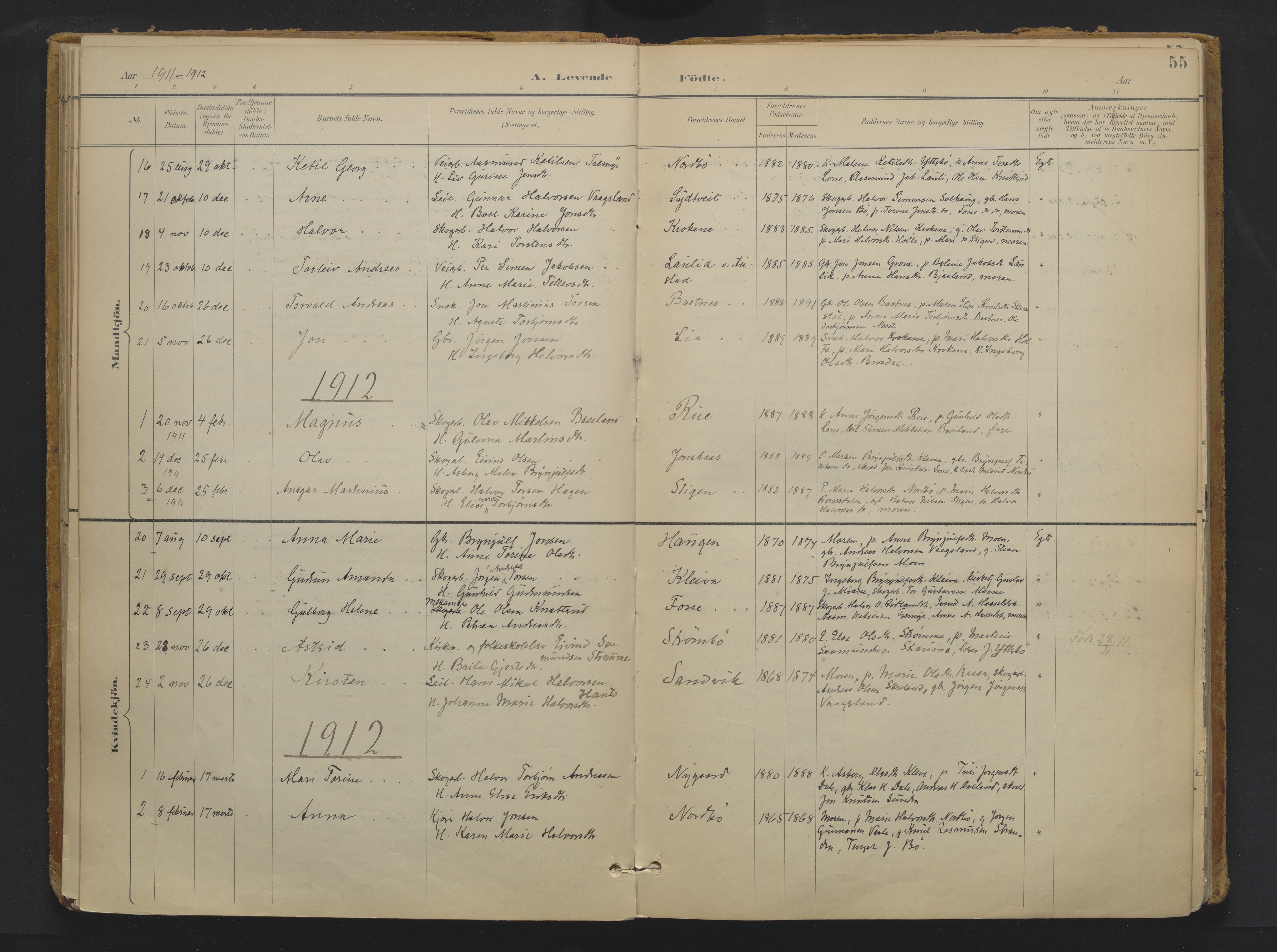 Drangedal kirkebøker, SAKO/A-258/F/Fa/L0013: Ministerialbok nr. 13, 1895-1919, s. 55
