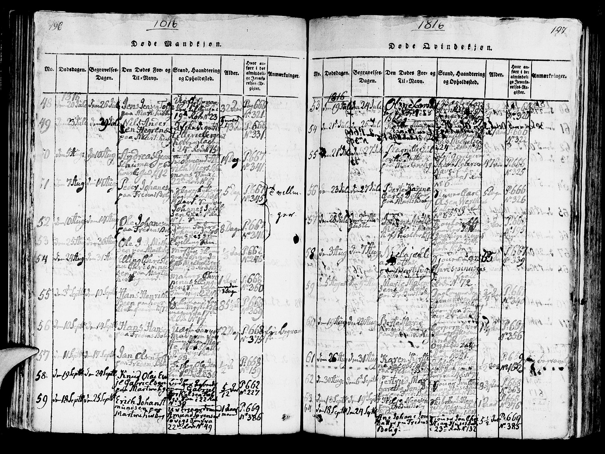 Korskirken sokneprestembete, SAB/A-76101/H/Hab: Klokkerbok nr. A 1b, 1815-1821, s. 196-197