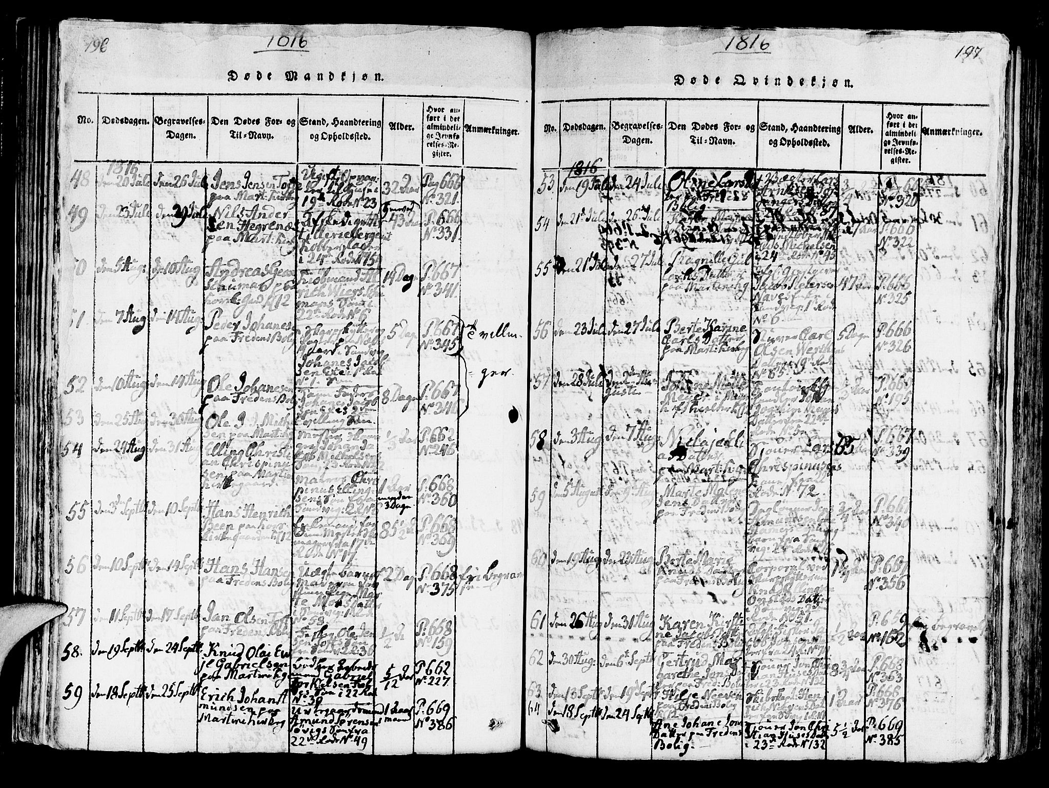 Korskirken sokneprestembete, AV/SAB-A-76101/H/Hab: Klokkerbok nr. A 1b, 1815-1821, s. 196-197