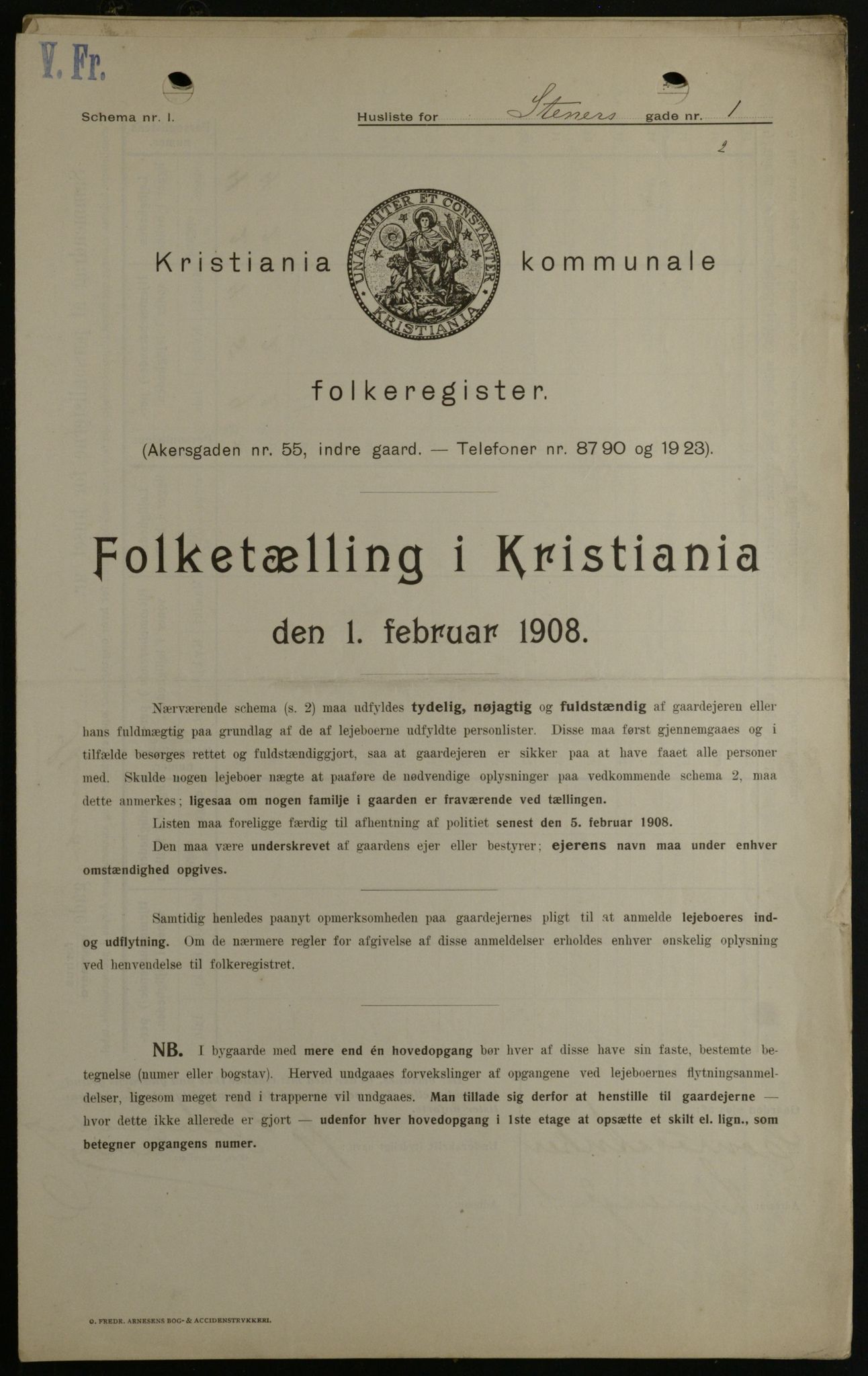 OBA, Kommunal folketelling 1.2.1908 for Kristiania kjøpstad, 1908, s. 91146
