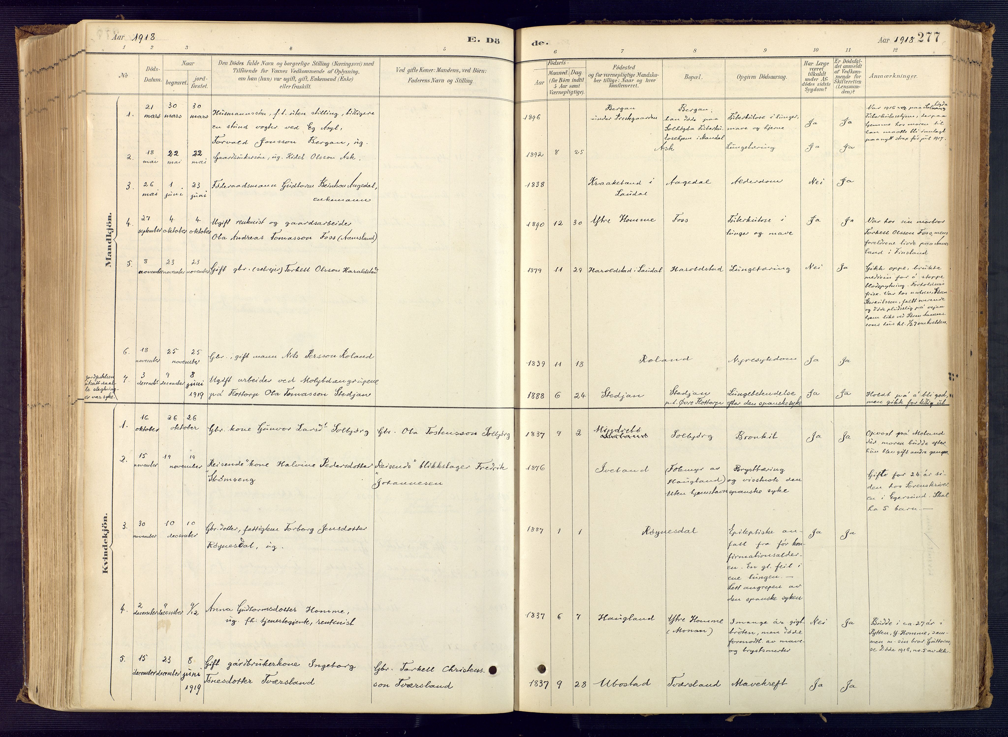 Bjelland sokneprestkontor, AV/SAK-1111-0005/F/Fa/Faa/L0004: Ministerialbok nr. A 4, 1887-1923, s. 277