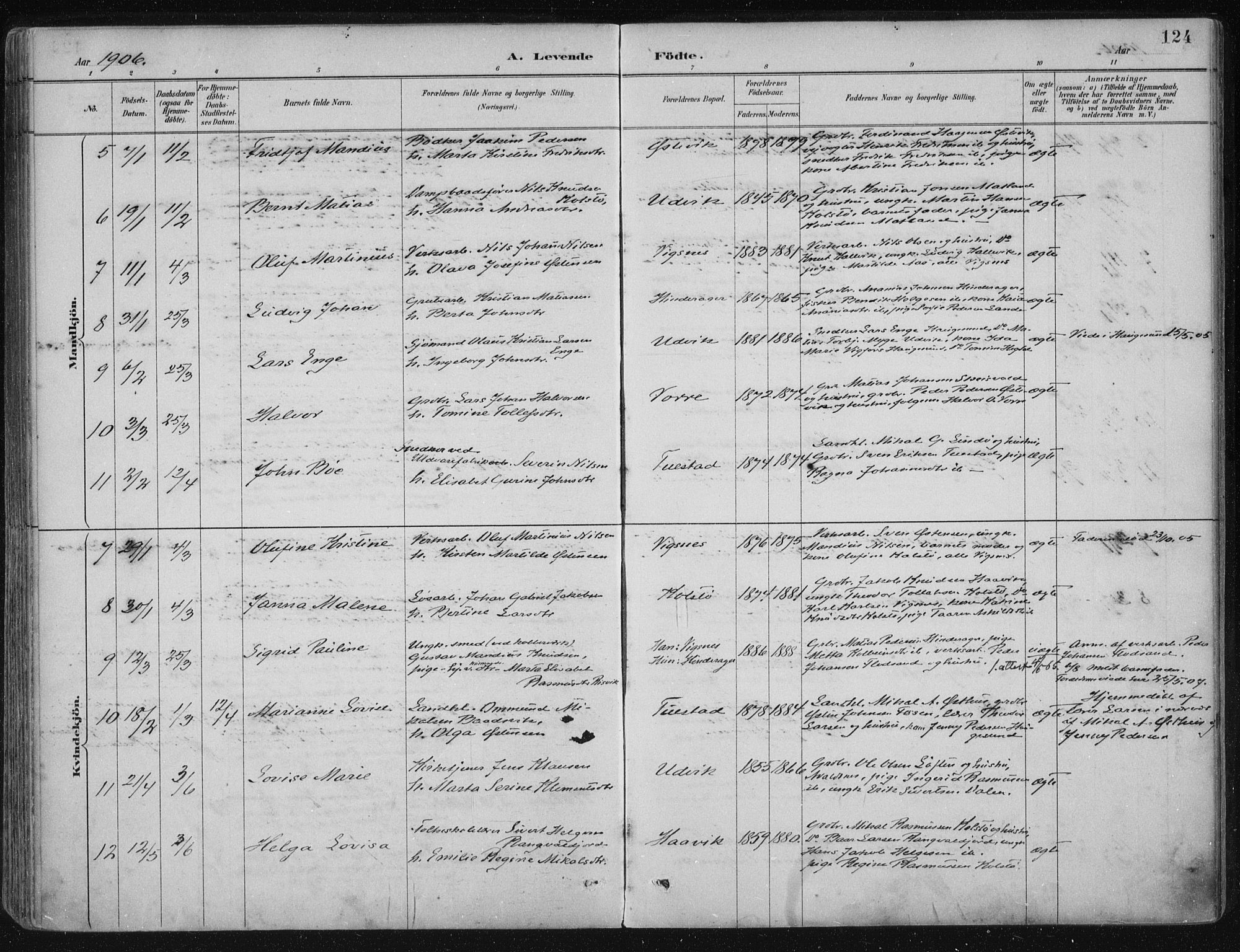 Avaldsnes sokneprestkontor, AV/SAST-A -101851/H/Ha/Haa/L0017: Ministerialbok nr. A 17, 1889-1920, s. 124