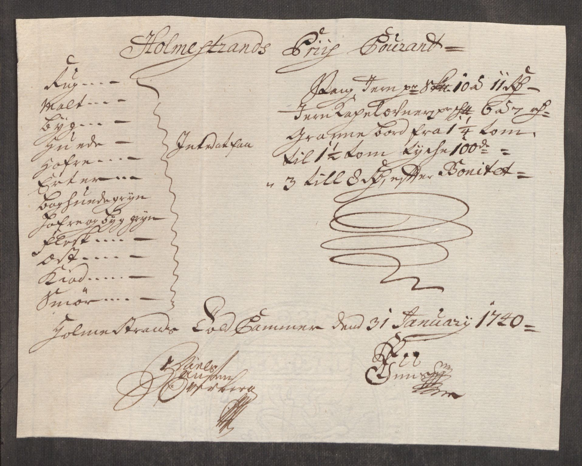 Rentekammeret inntil 1814, Realistisk ordnet avdeling, AV/RA-EA-4070/Oe/L0002: [Ø1]: Priskuranter, 1740-1744, s. 82