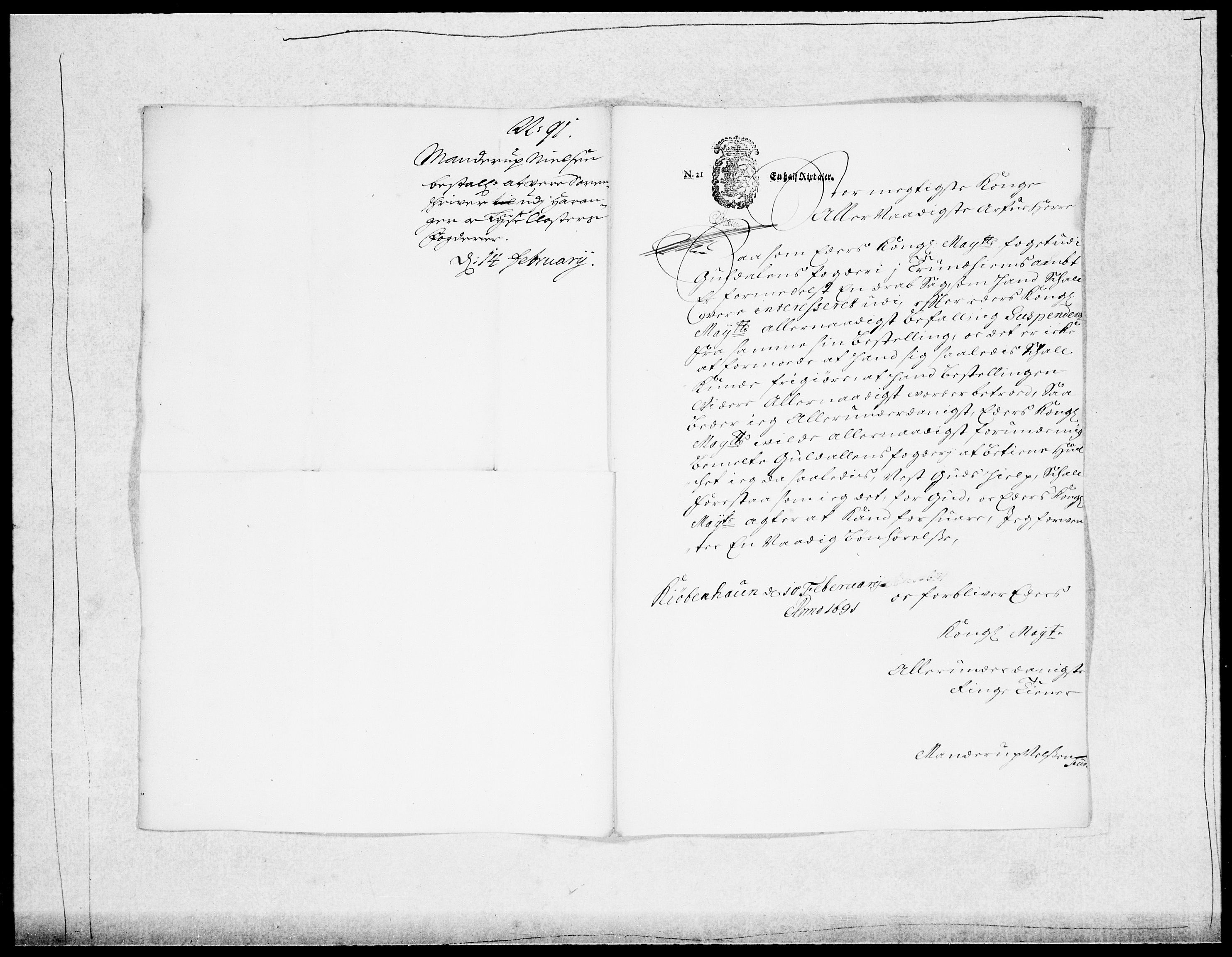 Danske Kanselli 1572-1799, AV/RA-EA-3023/F/Fc/Fcc/Fcca/L0044: Norske innlegg 1572-1799, 1690-1691, s. 98