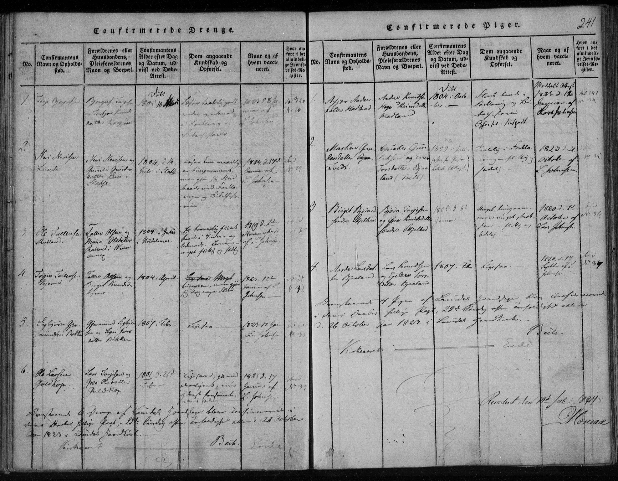 Lårdal kirkebøker, SAKO/A-284/F/Fa/L0005: Ministerialbok nr. I 5, 1815-1860, s. 241